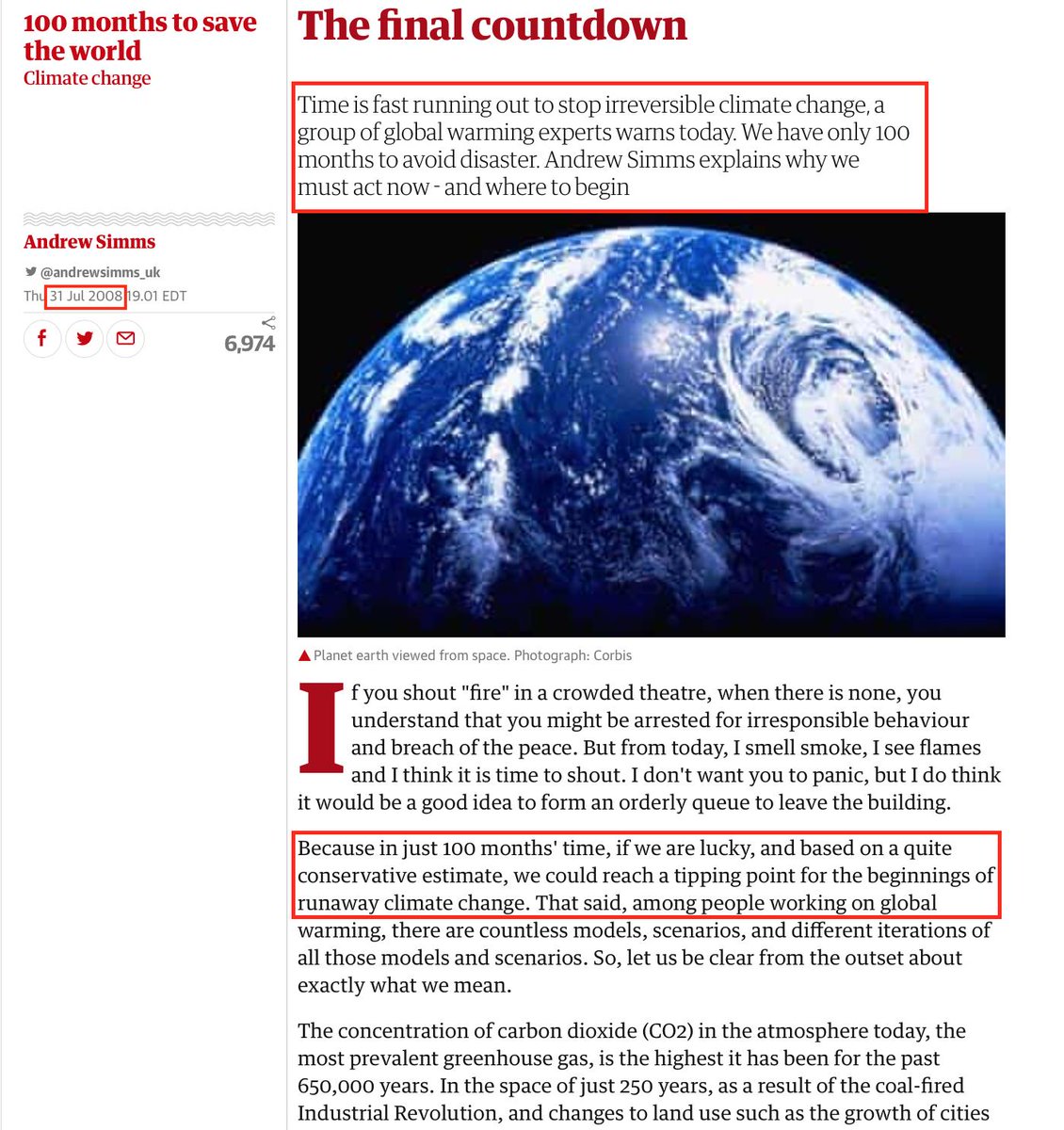 65.2008 - Climate scientists & the Media warned we only had 100 months to stop irreversible climate change. https://www.theguardian.com/environment/2008/aug/01/climatechange.carbonemissions