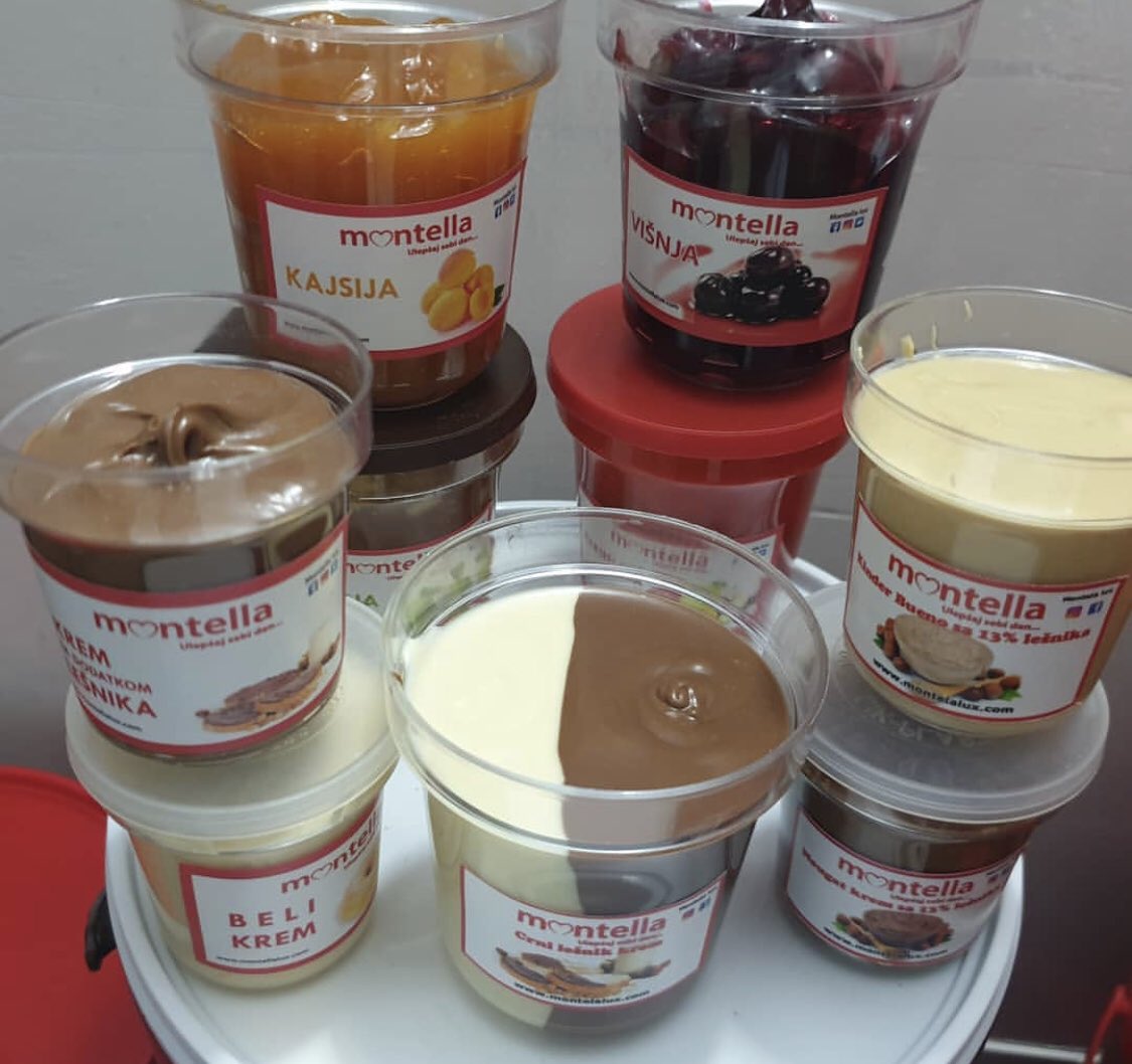 MontellaLux's tweet photo. Deo Montella Lux uzoraka je spreman 🥰❤🥰
#Visnja #KinderBuenoKrem #CrniLesnikKrem #13%lesnik #4%lesnik # Kajsija #Jabuka #Marmelada #CrnoBeliLesnikKrem 😋😊😍
#NoFilter 
https://t.co/rGIhbkqbq6 https://t.co/aXZwjEBD4Y