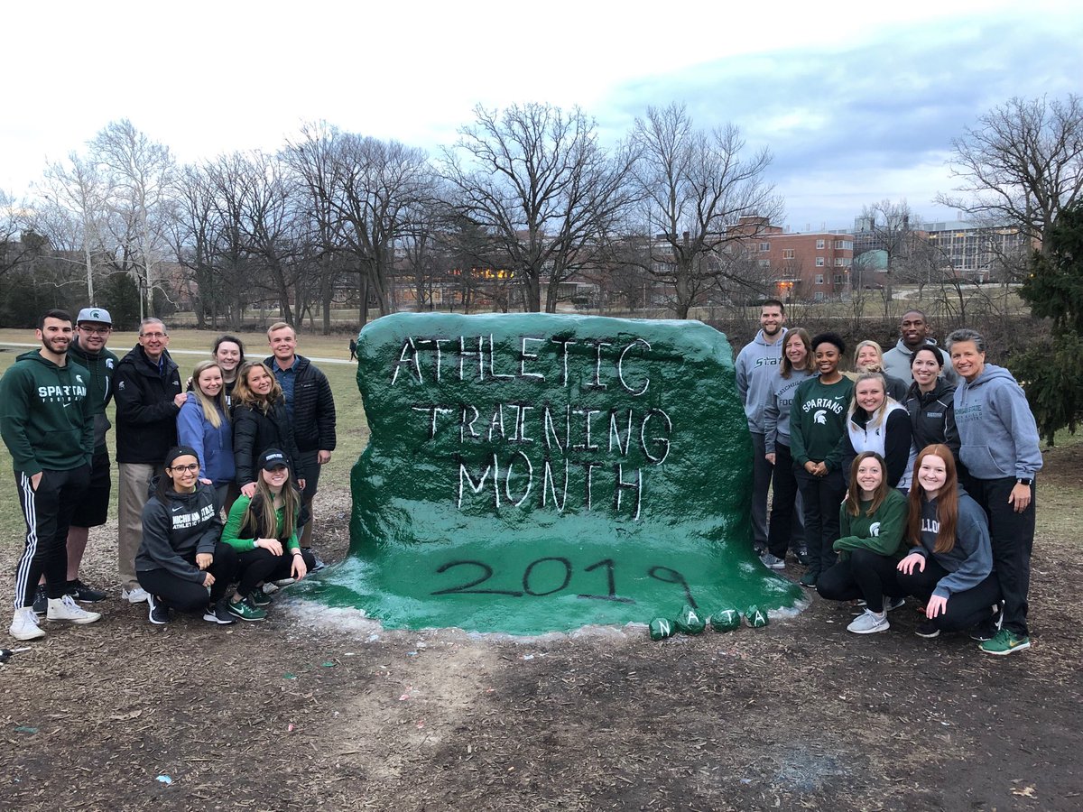 noglesa's tweet photo. Michigan State University campus rock representing NATAM!! #NATM2019 #ATsAreHealthCare #msuathletictrainingrocks #GoGreen https://t.co/H8bByY8O8q