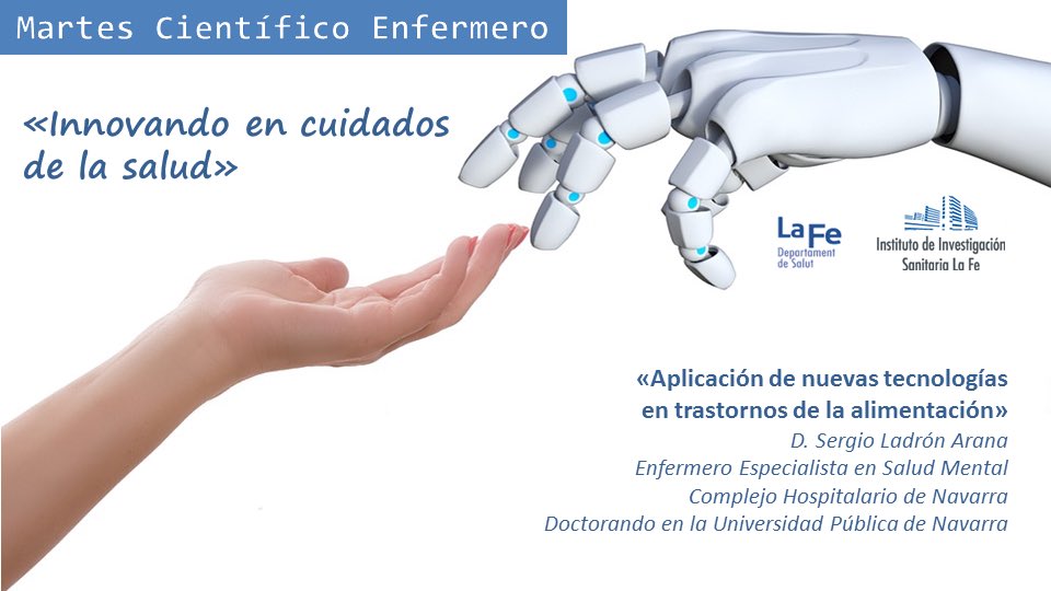 CuidadosLaFe's tweet photo. 9/4 En el “Martes Científico Enfermero:Innovando en Cuidados” de @IISLaFe @CuidadosLaFe no te pierdas a⤵️

@ladronek , del Complejo Hospitalario de  Navarra con “Aplicación de nuevas tecnologías en trastornos de la alimentación”

+ Info en⤵️
https://t.co/HbrD8r4jfk https://t.co/tOQyhnMzqS