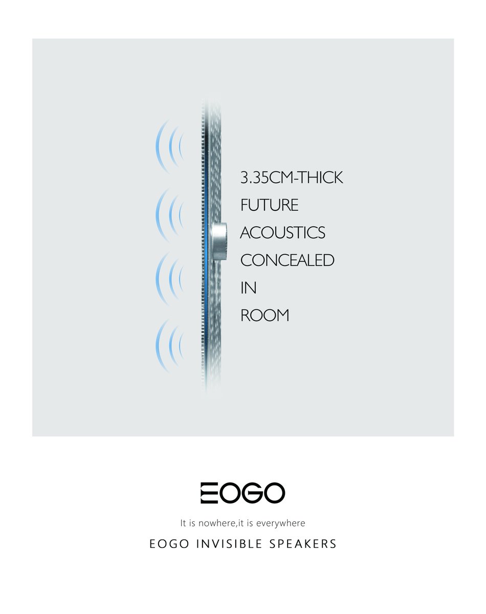 The thickness of EOGO Invisible Speaker is only 3.35cm, this size was selected carefully after calculation to achieve a great sound.