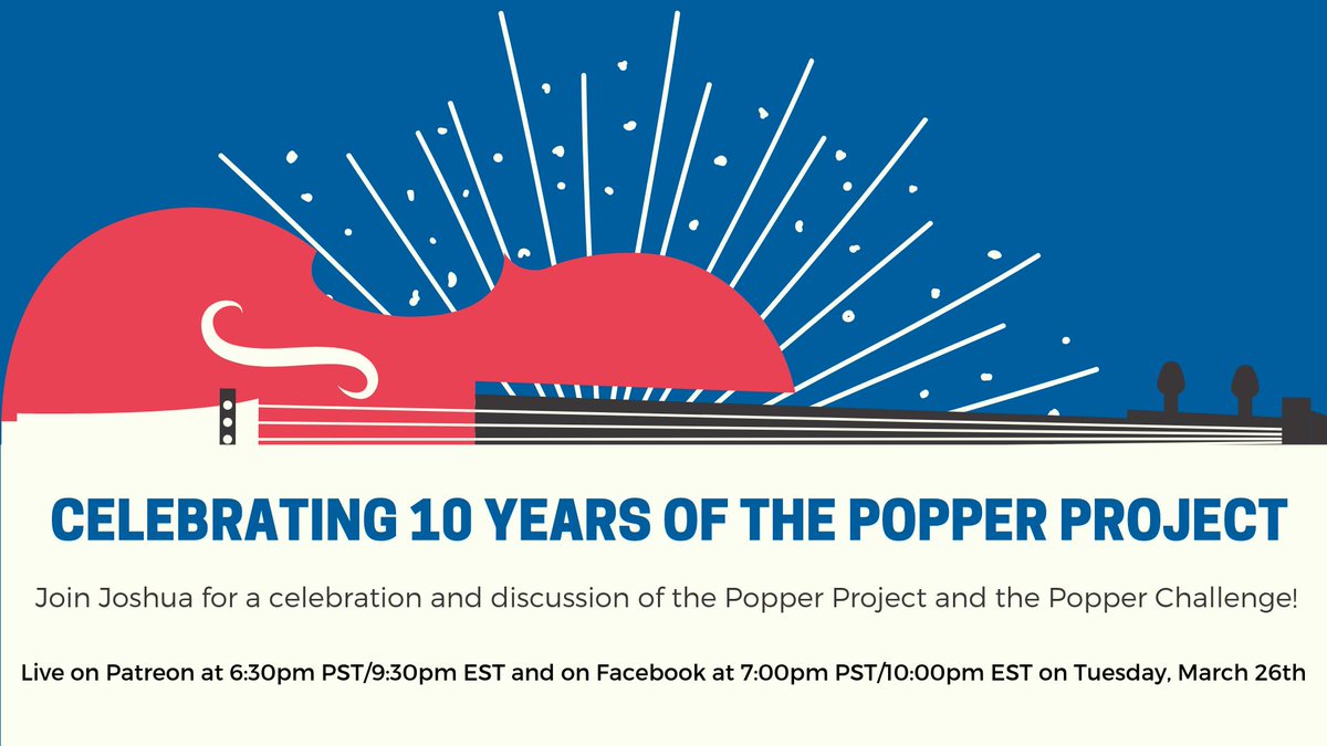 PopperChallenge's tweet photo. Join @joshua_cello on Tuesday, March 26th at 9:30pm EST on Patreon and 10pm EST for a celebration and discussion of the Popper Etudes! It's been 10 years since the Popper Project began - we can't wait to celebrate with you! 

#popperchallenge #popperproject #popperthechampagne https://t.co/HD0qBHuUO9