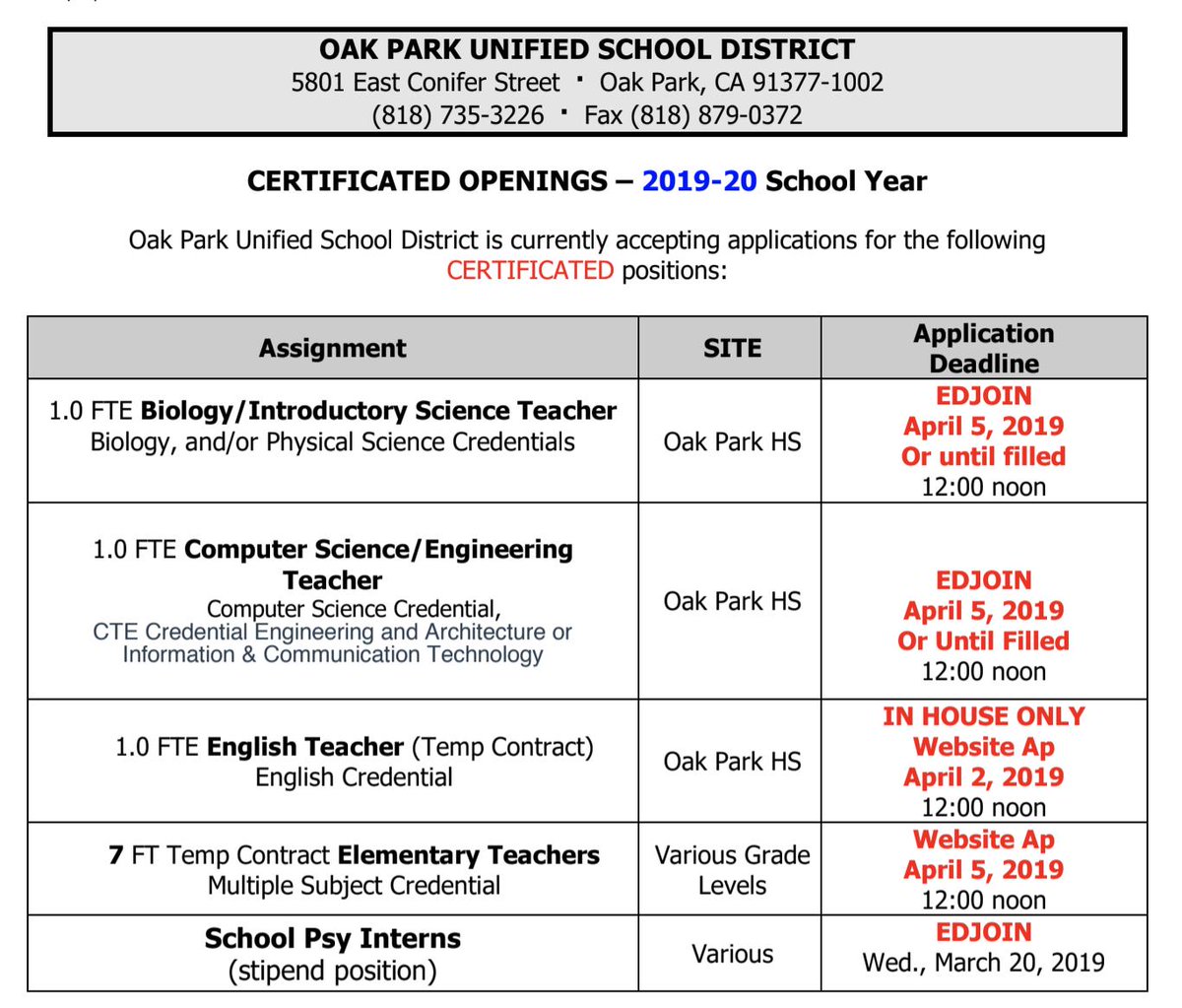 We are looking for teachers who want to teach in a climate of care. <a href="/oakparkusd/">Oak Park USD</a> @Oak_Park_High Apply on edjoin.org 
#TCRWP #NGSS #CSed #NGSSchat