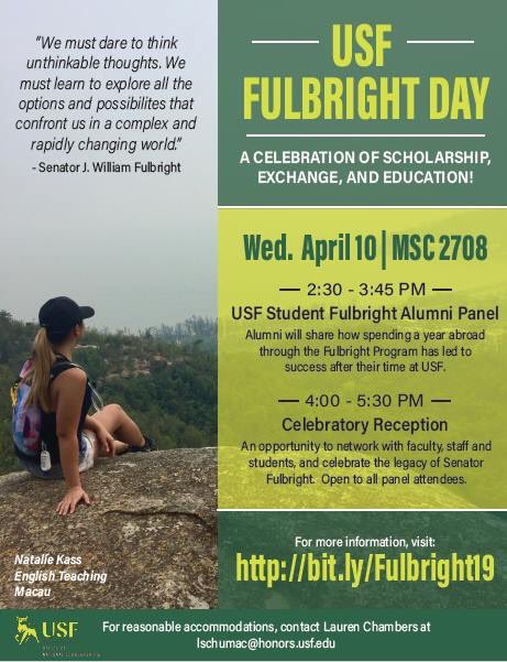 samc0203's tweet photo. Hey bulls! If you're committed to or interested in a study abroad through the Fulbright program, come to this event for more information!

Also, join us Thursday to learn about managing mental health while abroad. This applies to everyone, so please considering coming!! https://t.co/qFgzxpmZbB