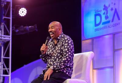 Essence's tweet photo. It's no surprise @IAmSteveHarvey is all smiles as he takes the stage during this weekend’s Disney Dreamer Academy. When you’re staring out at an audience full of some of our nation's brightest, you can't help but smile. #ddacademy https://t.co/FnUfwKHBNZ