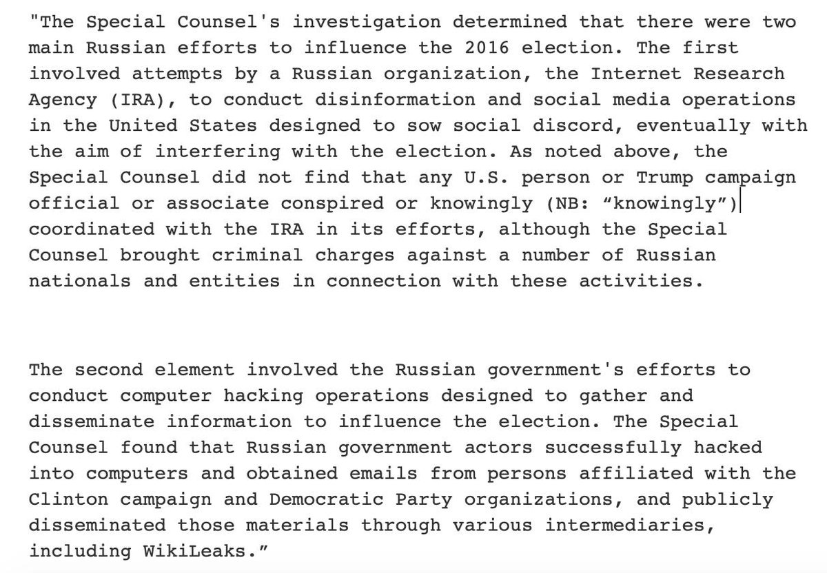 jfreewright's tweet photo. So this Barr letter - we're just s'posed to leave it at this? Russia worked to sow discord and hack the election in favor of Trump, but Trump didn't "knowingly" assist. **Nothing to see here. Have a nice day.** #AdvantageRussia #TFOOH https://t.co/znXTsHcpB1 https://t.co/vma8sUSlir