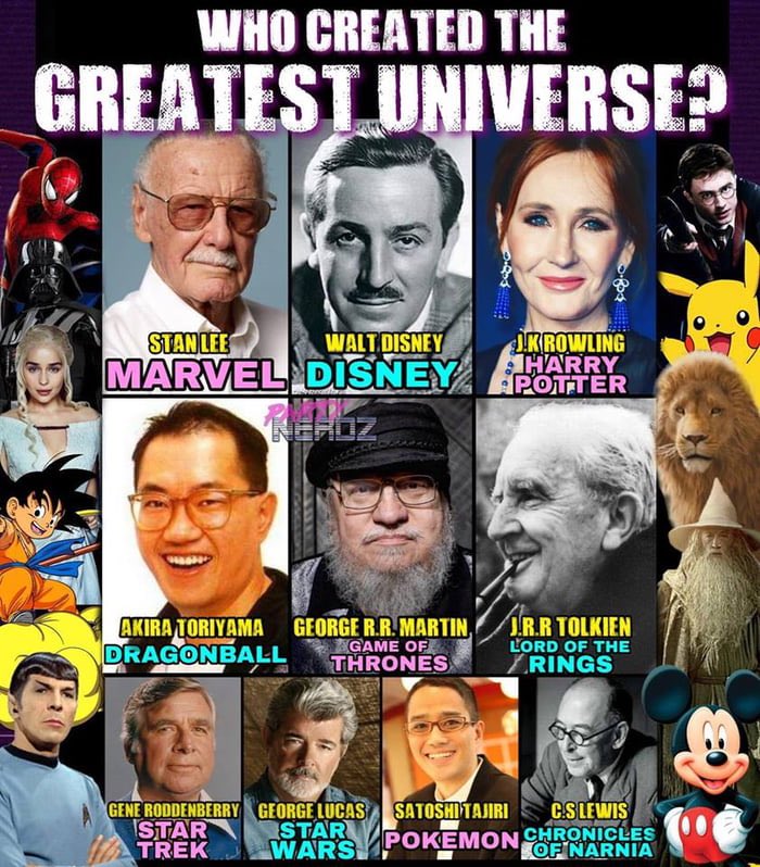 MixedBagofStuff's tweet photo. You can only choose 1 #marvel #StanLee #WaltDisney #disneyworld #HarryPotter #JKRowling #Pokemon #akiratoriyama #GameofThrones #georgerrmartin #LordOfTheRings #jrrtolkien #StarTrek  #generoddenberry #StarWars #georgelucas #DragonBallZ #Satoshitajari #chroniclesofnarnia #CSLewis https://t.co/82Yr1UVxQs