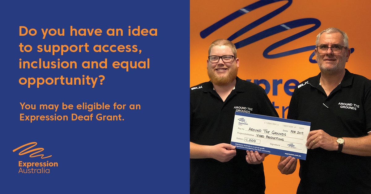 ExpressionAus's tweet photo. Do you have an idea to support access, inclusion and equal opportunity like Around the Grounds? Go to https://t.co/wRKfBrBM7x for more information. Applications for Round 2 close April 30, 2019.
#Access #Inclusion #EqualOpportunity #ExpressionAustralia #Deaf #grants https://t.co/hlRQLiXCTG