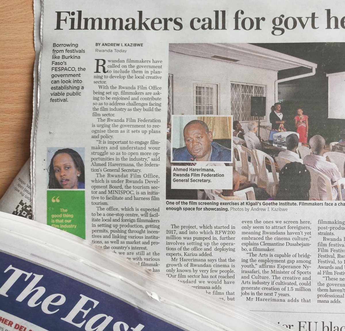 ikisraela's tweet photo. In @The_EastAfrican
&amp; @RwandaToday
Read about... #film #rwandanfilm
@RDBrwanda @MINISPOC
@BeliseKariza @nyirasafariespe
 #africanfilms #africanfilmmaker #filmchallenges #kazibwe #inthenews #newspapers
#presspoint 
#Rwanda
#RwOT https://t.co/r280NLZlp8