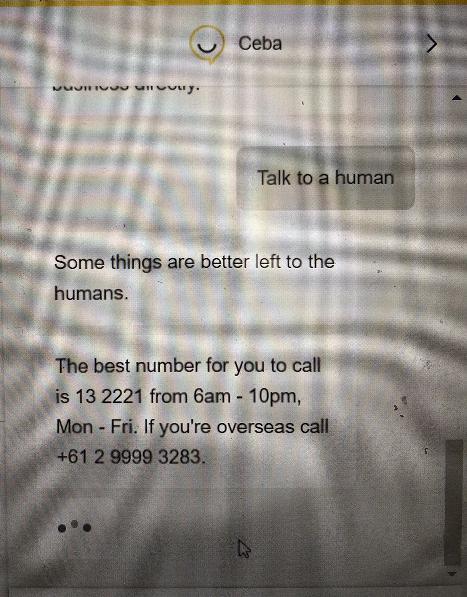 Ilonabr's tweet photo. Nice to know ‘somethings are better left to the humans’! #ceba #chatbot #humanity https://t.co/Wzwtb04vcj
