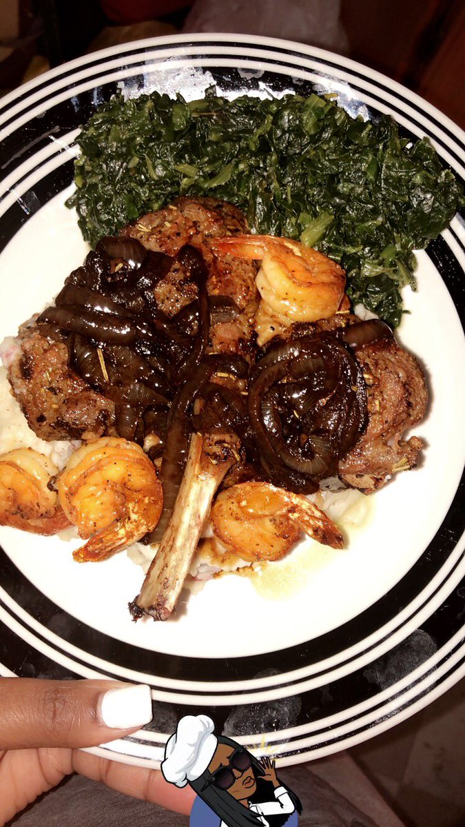 PepperMcPhatty's tweet image. #LateDinner #ICooked #LampChops #Shrimp #Mash #Spinach #Pepp #PepperMcPhatty #LoveCooking #GoodEats