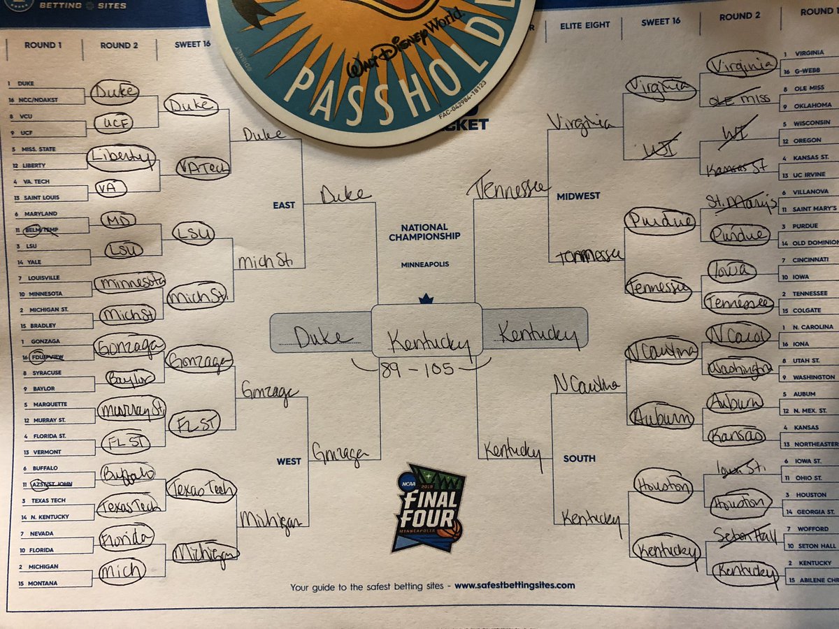 Squared2020's tweet photo. My wife, @MotherrunnerDZ , is destroying me (and almost everyone else) is brackets. She’s 41-for-48. #gettingOwned https://t.co/vLvOYq423j