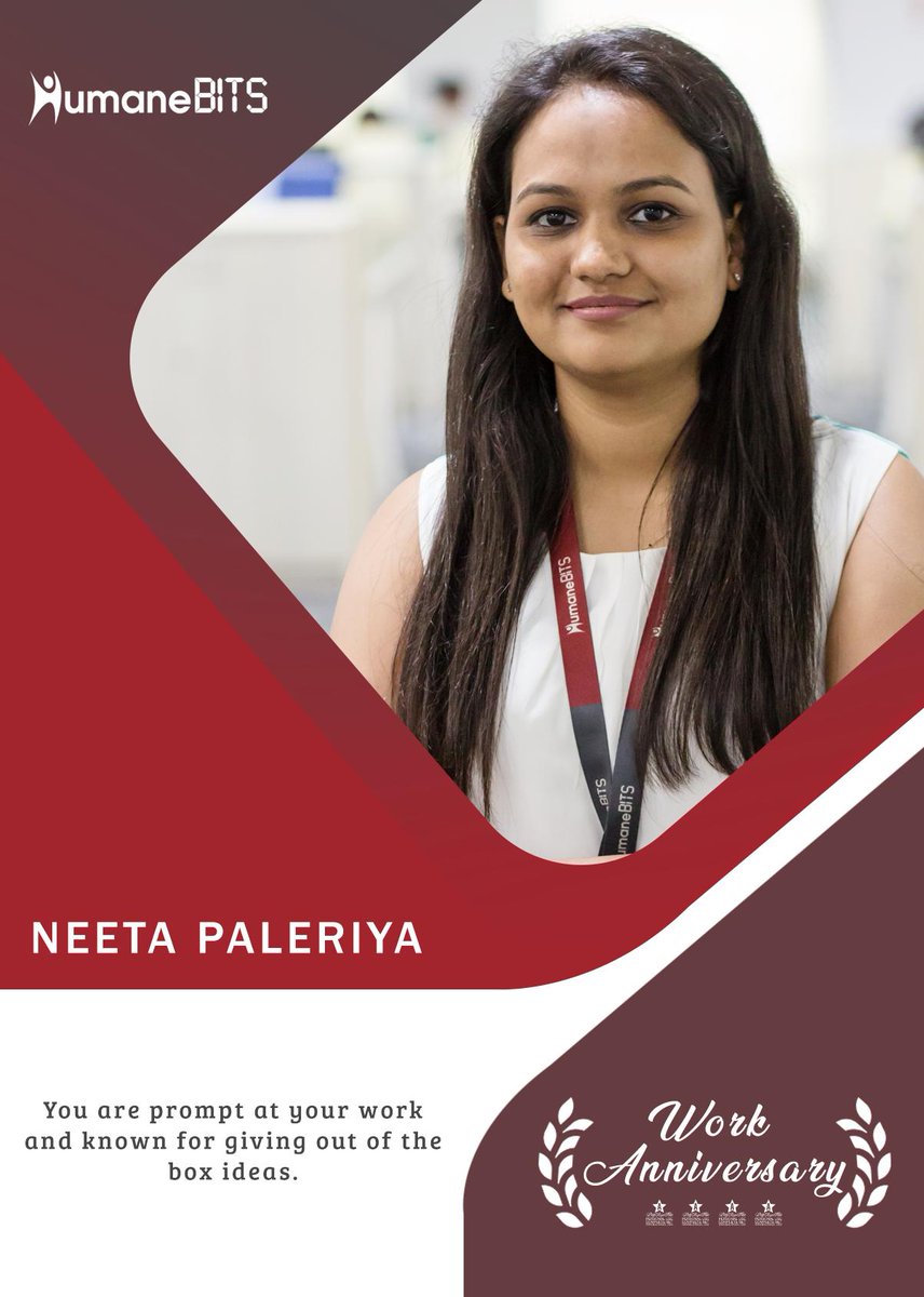 HumaneBITS's tweet photo. Happy Work Anniversary Neeta Paleriya
#WorkAnniversary #HumaneBITS https://t.co/8gCqsTWHBf