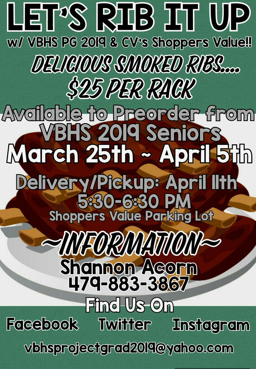 2019Vbhs's tweet image. Hey Seniors and Parents...Upcoming!!! 
Rib Fundraiser starts tomorrow...Be on the lookout!! Project Graduation T-shirt orders start tomorrow!! 💚🐾🎓🐾💚