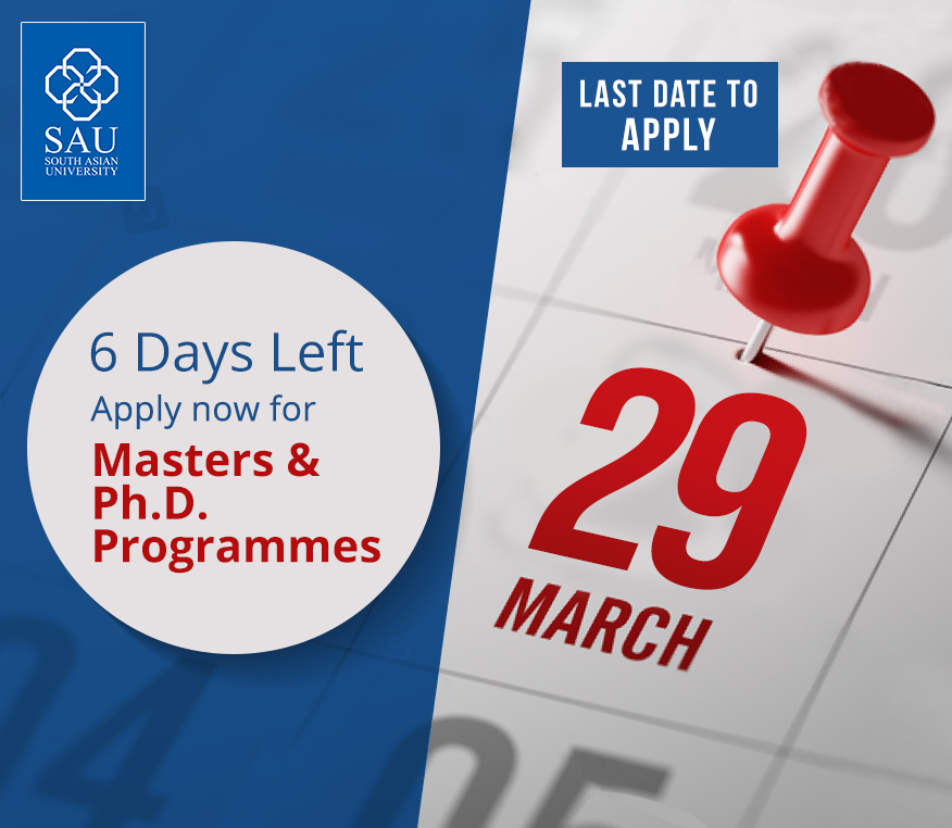 SouthAsianUni's tweet photo. 6 days left Apply now !! 
#SAU provides sufficient knowledge and expertise to pursue inherent problems of the region.

Visit :- https://t.co/bsSnAXcHbt for more details

#studyatSAU #SAUAdmissions2018 #studyabroad #education #mastersdegree https://t.co/adxDlBvqUt