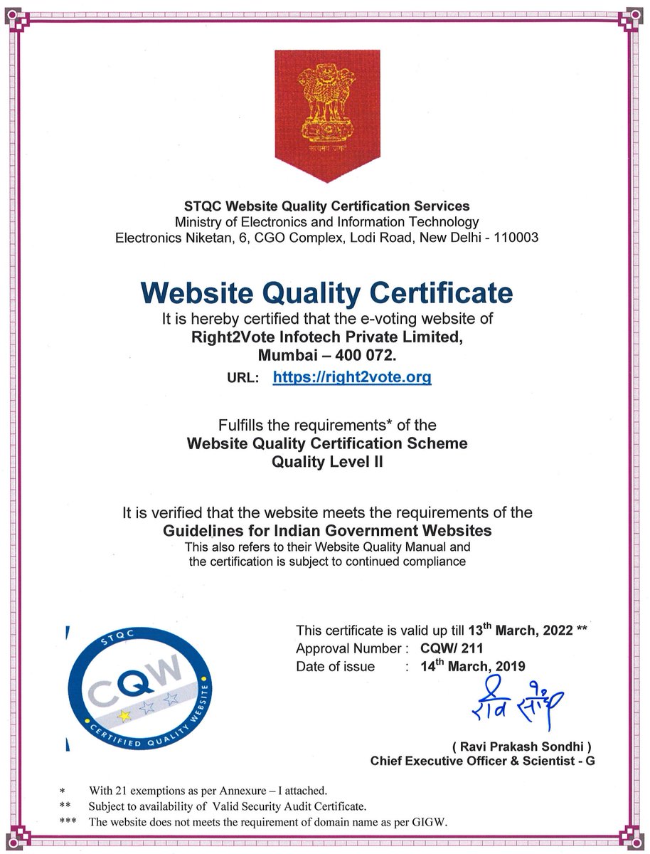 <a href="/right2vote_in/">Right2Vote</a> is the only focused eVoting company to be tested and certified by Government of India
#OnlineVoting