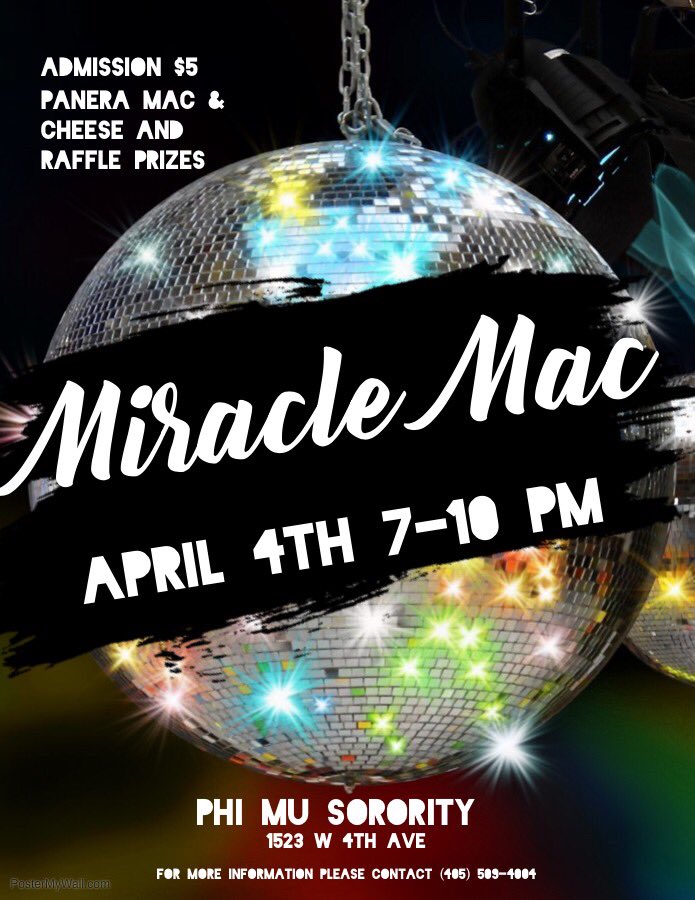 ENAlums's tweet image. With spring break over, Phi Mu is looking forward to Miracle Mac! DM me for more information &amp;amp; tickets!!!