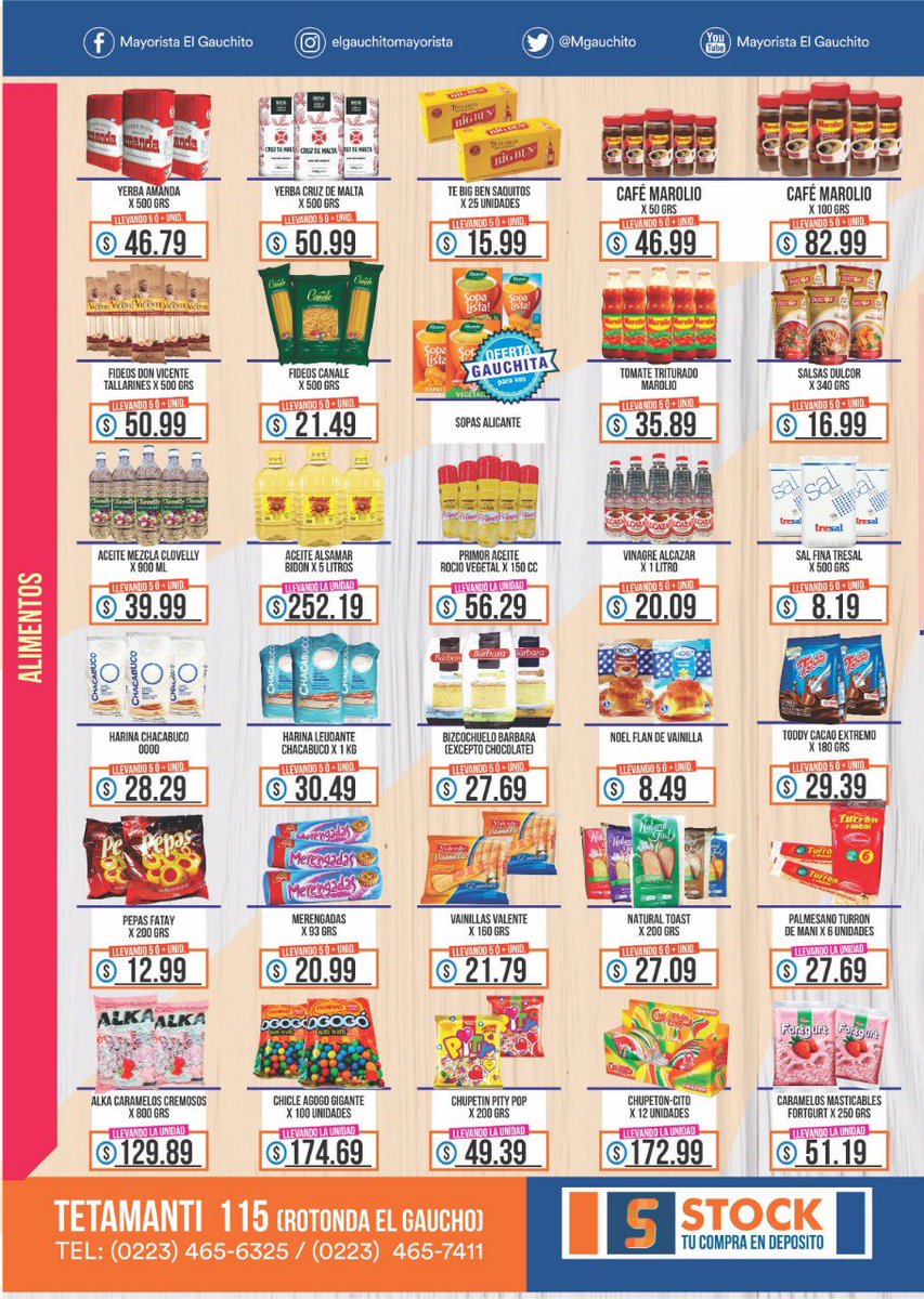 MGauchito's tweet photo. 🎉🎉TOP OFERTAS SEMANALES🎉🎉

Alimentos, Bebidas, Lacteos, Fiambres, Perfumería, Limpieza.

TE ESPERAMOS😉

El Gauchito, tu almacén mayorista.

#elgaucho #elgauchito #mayorista #almacen #mercado #mardelplata #ofertas #precios #supermercado #preciosbajos #barrio #mdq https://t.co/DI6gqrxw9Y
