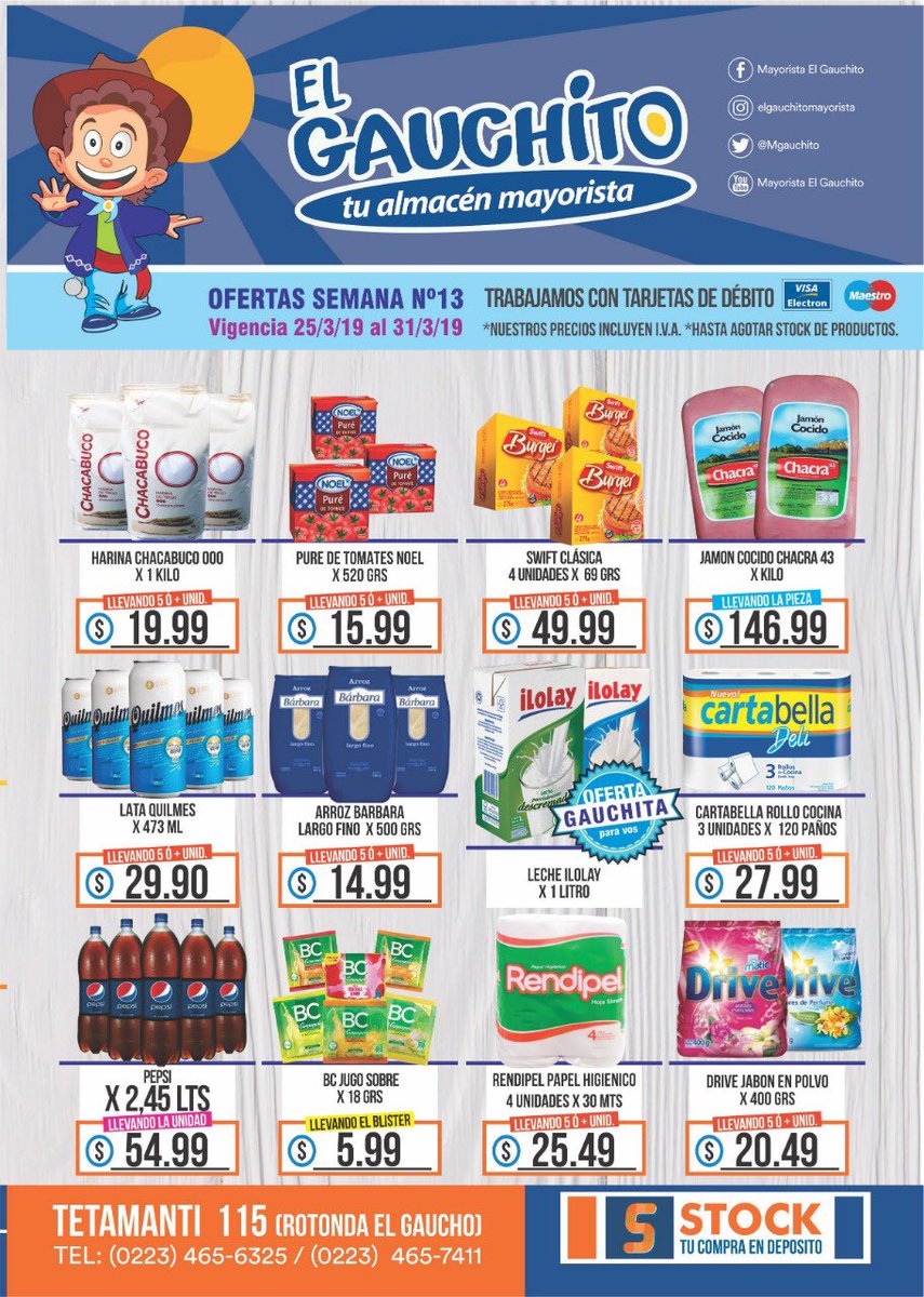 MGauchito's tweet photo. 🎉🎉TOP OFERTAS SEMANALES🎉🎉

Alimentos, Bebidas, Lacteos, Fiambres, Perfumería, Limpieza.

TE ESPERAMOS😉

El Gauchito, tu almacén mayorista.

#elgaucho #elgauchito #mayorista #almacen #mercado #mardelplata #ofertas #precios #supermercado #preciosbajos #barrio #mdq https://t.co/DI6gqrxw9Y