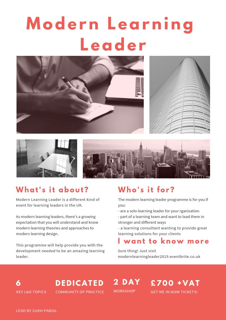 sukhpabial's tweet photo. It's not long before Modern Learning Leader starts!
The content is all delivered through webinars. The first starts on 16th April, and runs for 6 weeks.
You can book onto the webinars, without committing to the whole programme. More info here https://t.co/mBMSST3iIx #MLLeader https://t.co/C18GCw67bK