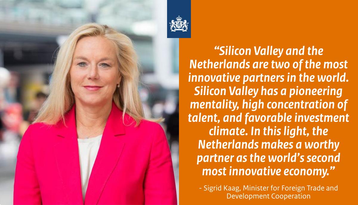 DutchMFA's tweet photo. Minister for Foreign Trade and Development Cooperation @SigridKaag will head to Silicon Valley with a delegation of 20 innovative Dutch businesses and knowledge institutions. Follow @NLinSF to stay up to date! #NLInnovation

https://t.co/5MnrCsINO6 https://t.co/FYil6Q6gMC