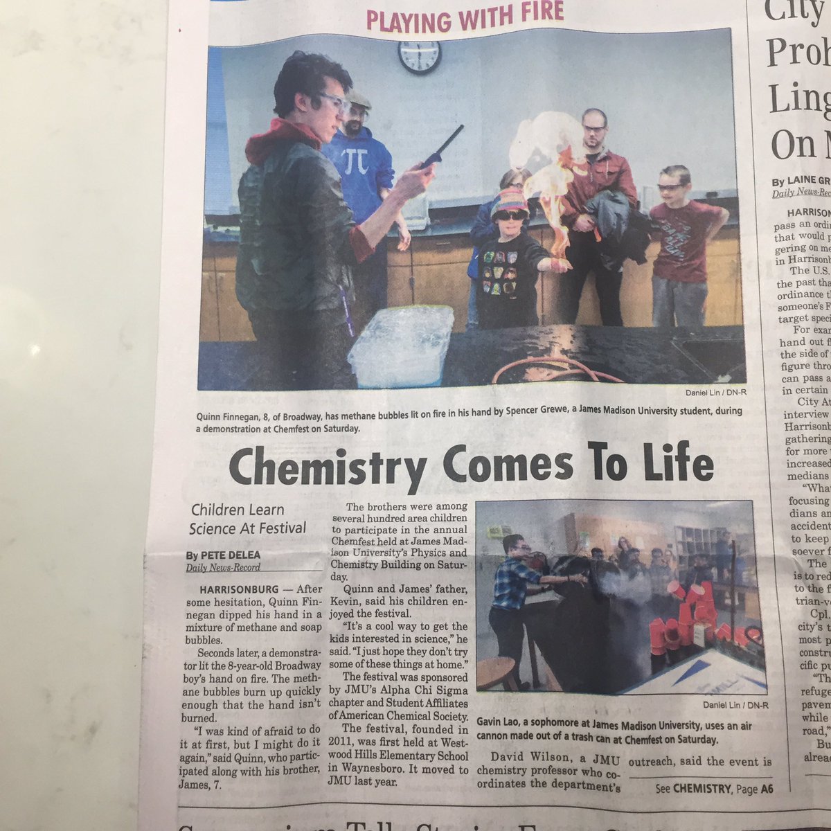 jmuinorganic's tweet photo. Look @JMUChemistry ... Chemfest made the front page of today’s @DNRonline ! https://t.co/hoEiTKJrVQ