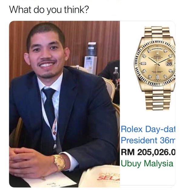 Chefvalier's tweet photo. @FranticKL @AzminAli Ya right but his son is wearing a watch worth 200k. Fair &amp; just? These politicians all full of bullshit https://t.co/J1b9u1JR62