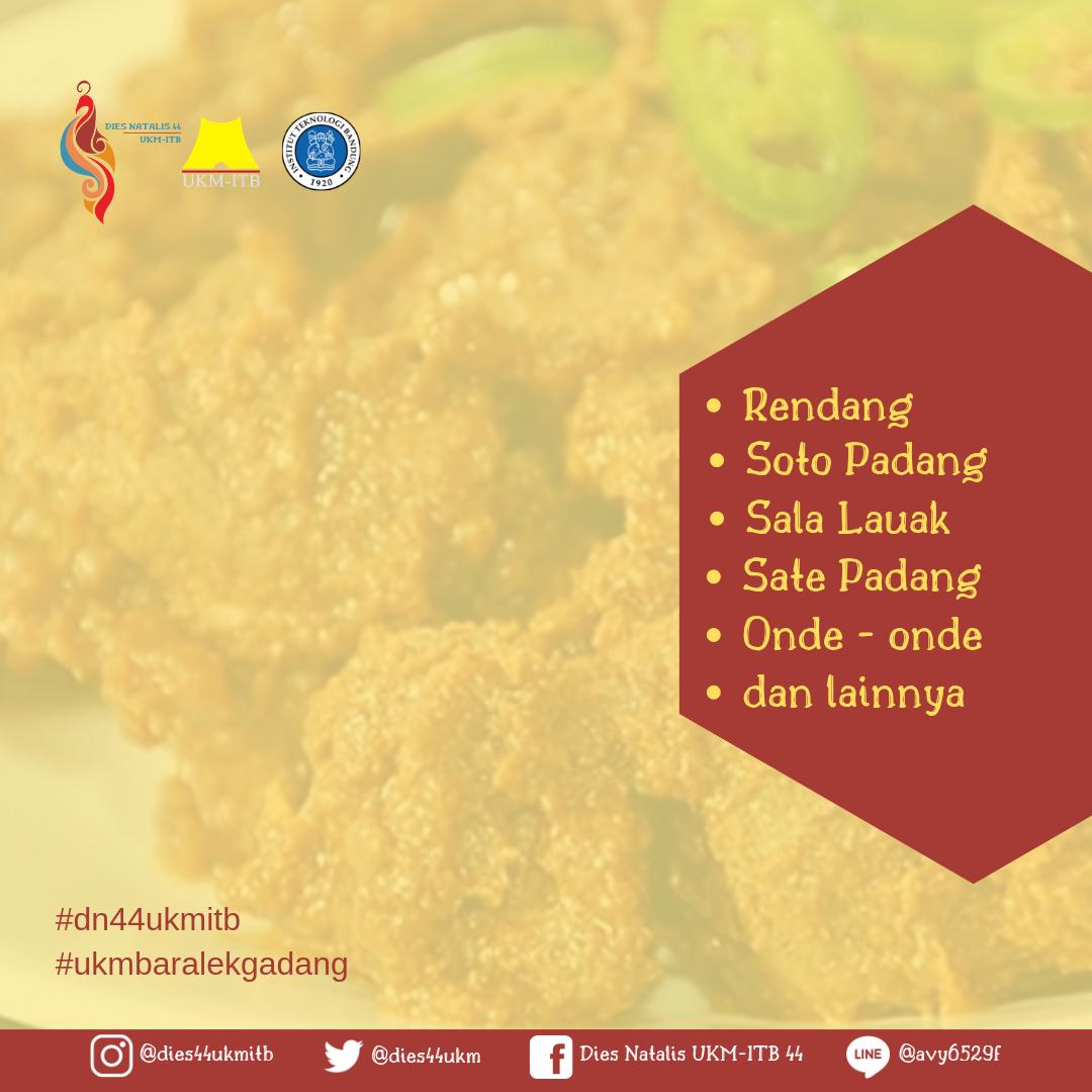 dn44ukm's tweet photo. Selamat Sore Dunsanak sadonyo!
Pada Penasaran kan dengan rangkaian acara Dies Natalis 44 UKM ITB sekarang?
.
Dies Natalis 44 UKM ITB memiliki 3 mata acara nih, salah satunya yaitu Lapau Rang Minang. 
.
#dn44ukmitb
#UKMBaralekGadang
#kulinerminang https://t.co/n6pCQxVO86