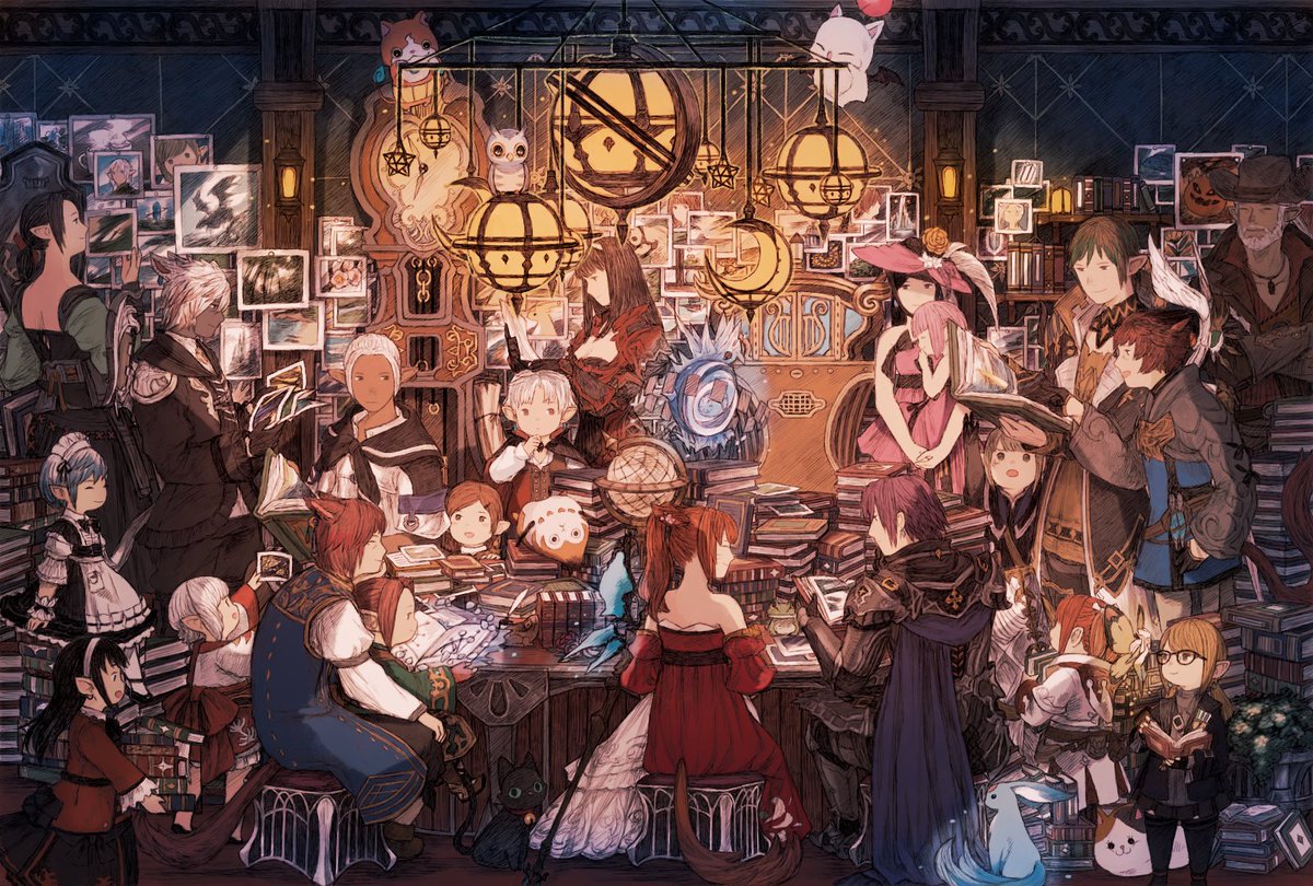 miqo'te elezen cat ears multiple girls hyur cat tail multiple boys  illustration images