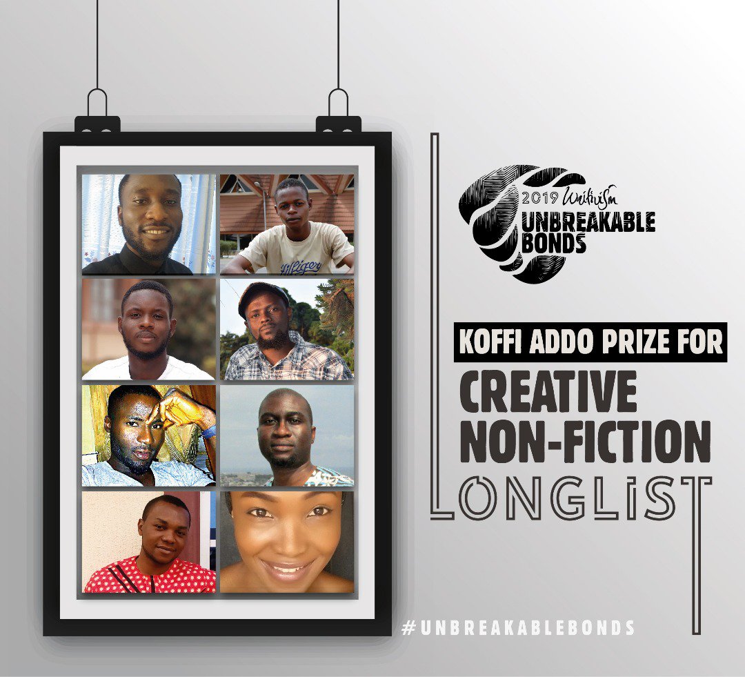 Writivism's tweet photo. Finally, the long-awaited #Writivism2019 and Koffi Addo Creative Nonfiction Prizes longlist is here! 
https://t.co/if6kgpATW7 https://t.co/ZGFeZjunzR