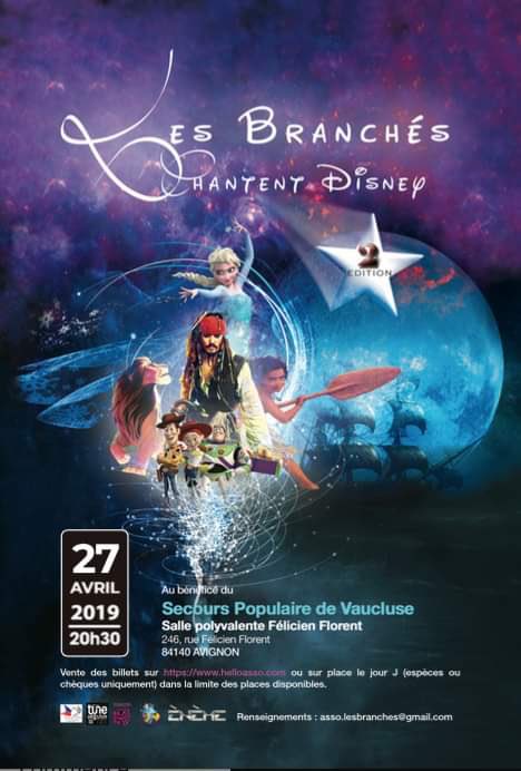 À vos agendas !! Samedi 27 avril, super concert Disney les branchés au profit du Secours Populaire. 
#SecoursPopulaire #Disney #LesBranchés #Concert #Avignon #Vaucluse #SalleFélicienFlorent #Évènement