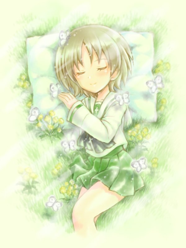 くろもりやこ 同人誌委託中 もう春ですね ﾟ ちょうちょとお昼寝する 丸山紗希ちゃんを描きました ガルパン Garupan 丸山紗希 T Co Se8azll7zh Twitter