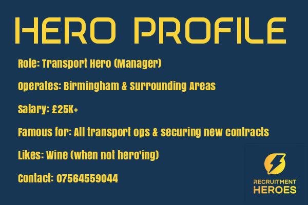 rec_heroes's tweet photo. ⚡TRANSPORT MANAGER AVAILABLE IMMEDIATELY ⚡BIRMINGHAM &amp; SURROUNDING AREAS ⚡ISN'T AFRAID OF GETTING HANDS DIRTY IN ALL ASPECTS OF RUNNING A TRANSPORT HUB! ⚡CALL US NOW FOR AN INTRO! ⚡#RecruitmentHeroes #PermRecruitment #AllChallengesAccepted https://t.co/vwt0GVqk2R