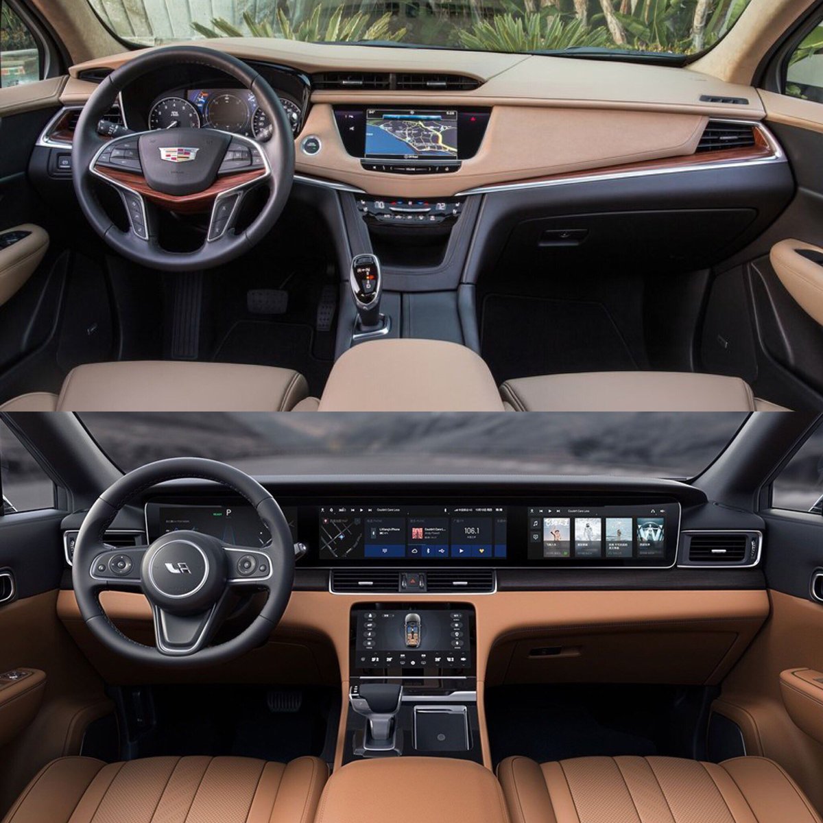 lovecarindustry's tweet photo. Traditional or challenger? USA or China? Gasoline or electric? They are both 6/7-seat E-SUV with lengths 5.05 m #CadillacXT6 &amp; 5.02 m #LixiangOne, but they bet on different attributes to gain traction. Retail entry price: €53,900 #Cadillac &amp; €52,500 #Lixiang. Which one to buy? https://t.co/RTfflK6TjI