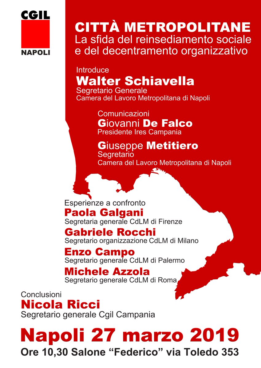 Città metropolitane. La sfida dei reinsediamento sociale e del decentramento organizzativo. Mercoledì 27 marzo incontro a Napoli <a href="/WSchiavella/">walter schiavella</a> <a href="/cgilnazionale/">CGIL Nazionale</a> @rassegna_it <a href="/RadioArticolo1/">RadioArticolo1</a> <a href="/CgilFirenze/">CGIL Firenze</a> <a href="/CGILLOMBARDIA/">CGIL Lombardia</a> <a href="/CGILPalermo/">CGIL PALERMO</a> <a href="/CgilRomaelazio/">Cgil Roma e Lazio</a>