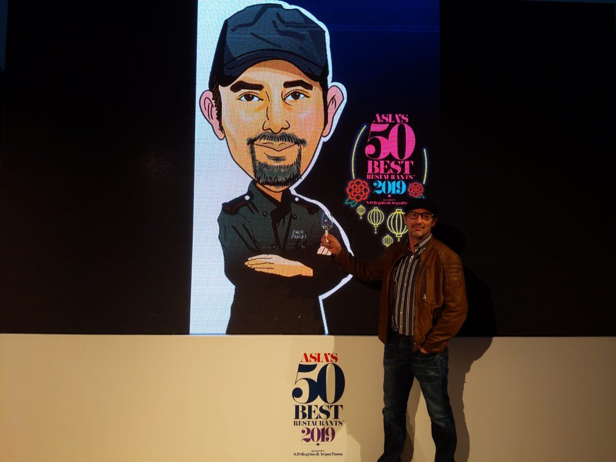 The50Global's tweet photo. Paul Pairet with Paul Pairet! #Asias50Best #ChefsFeast #caricature https://t.co/WLSjSedKdK