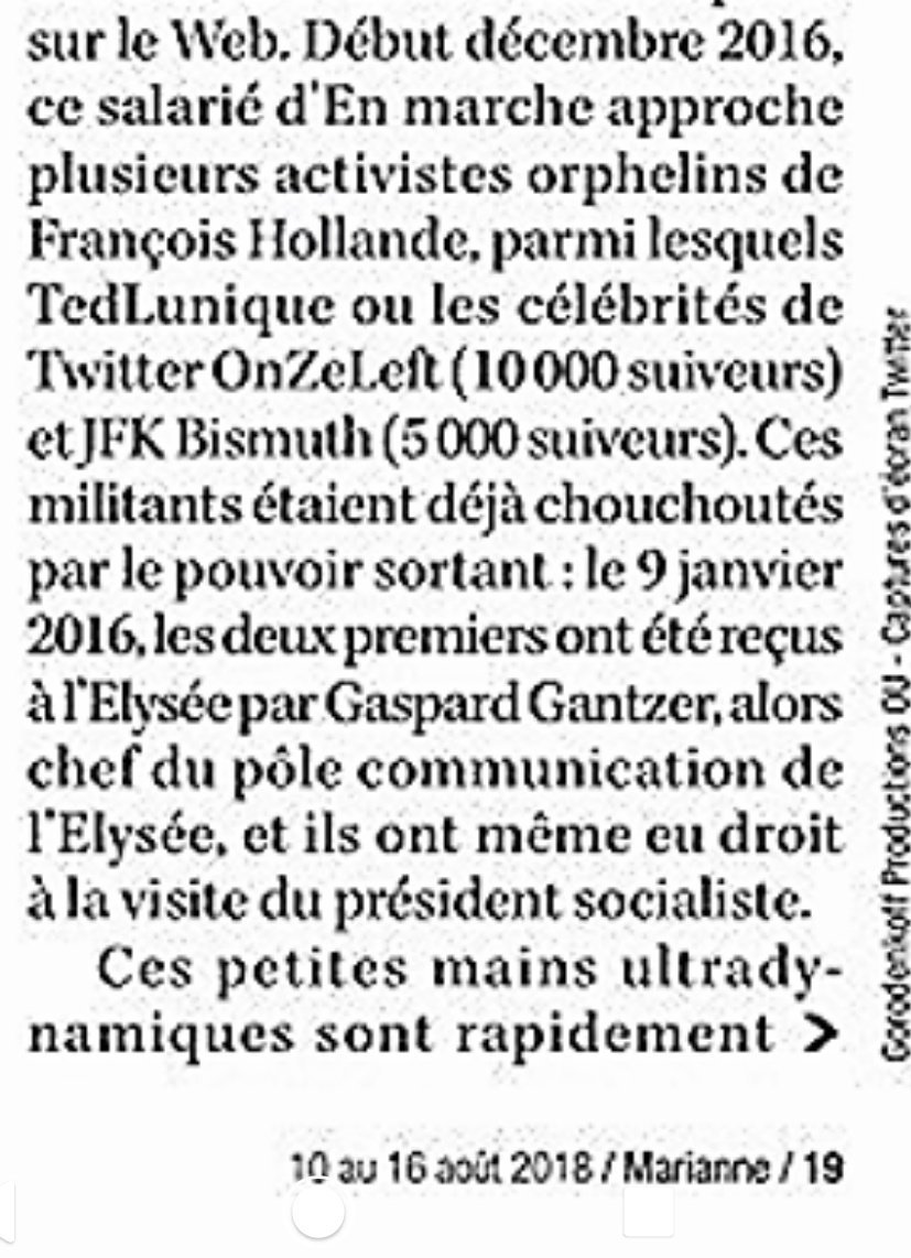 Les profils phares de LREM sont des anciens du réseau du  #PS d'Hollande :  @TedLunique et  @OnZeLeft sont même reçus à l'Elysée le 9 janvier 2016, avec visite du président  @fhollande 19/