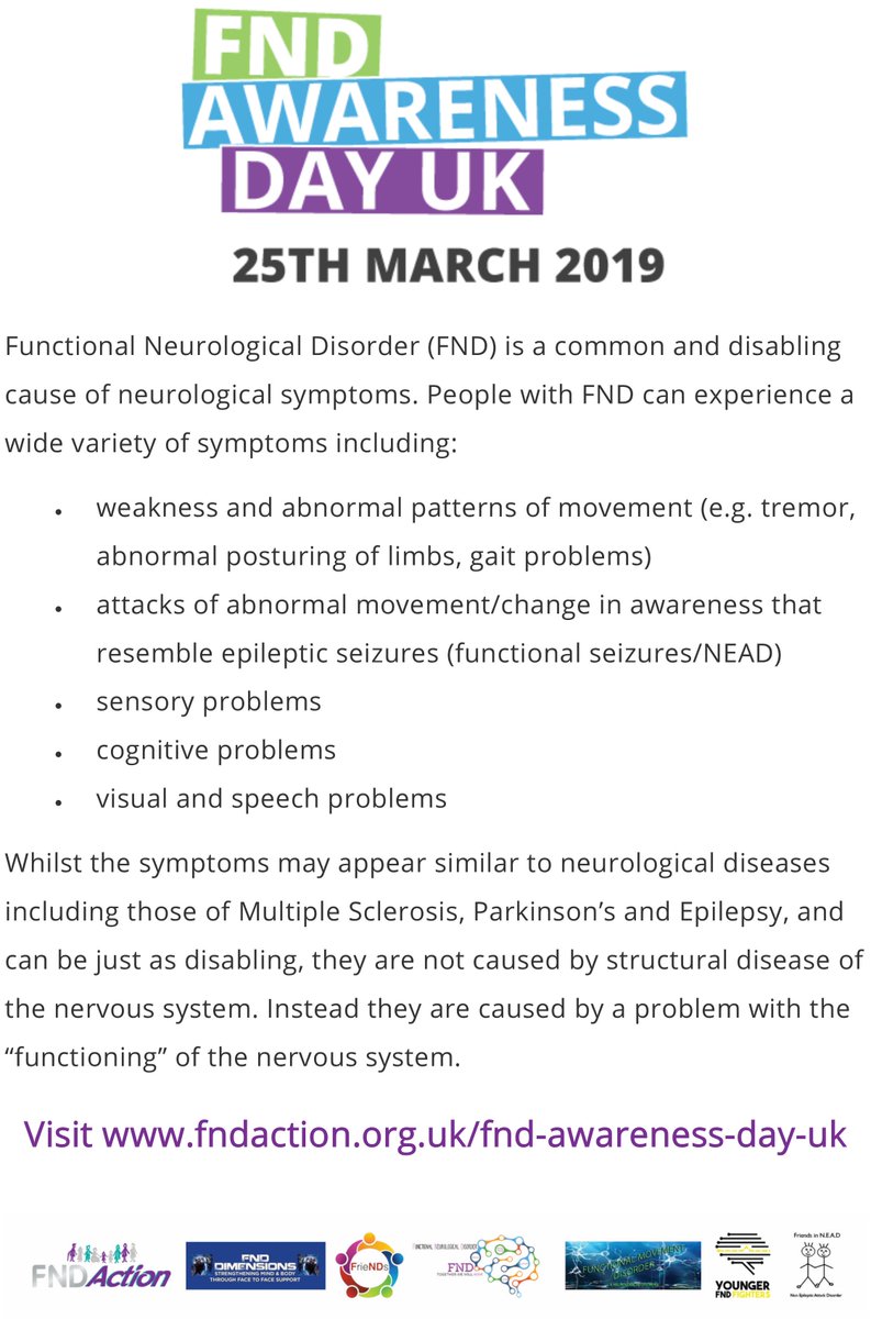 FNDAction's tweet photo. It's #FND Awareness Day UK!!
Please join us in helping spread much needed awareness of Functional Neurological Disorder in the UK.
Lets talk FND. Add the hashtag #WeCare4FND to all tweets you post and share. Lets get trending!
https://t.co/2Vg1Ikuqq0 #awarenessday https://t.co/8RV8gS4MNi