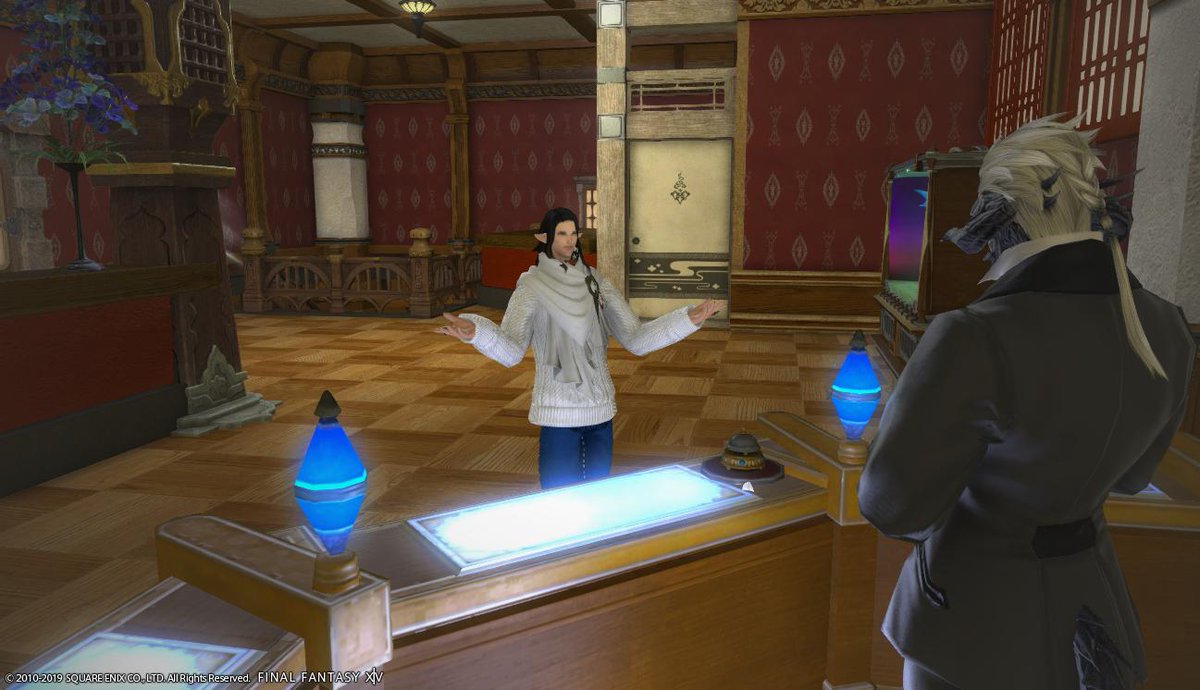 Schaly's tweet photo. Time to enjoy the FC's new house for a bit before I go back to decorating #FFXIV #Elezen #gposers https://t.co/raEYWo0wu0
