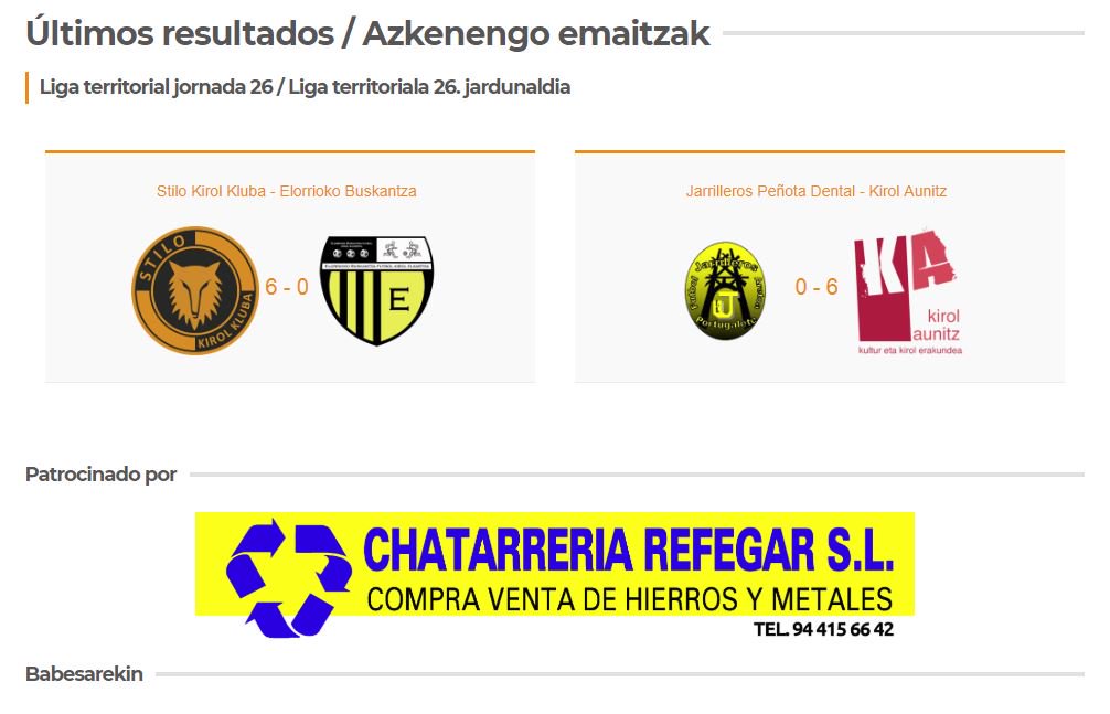 Últimos resultados del club / Klubeko azkenengo emaitzak