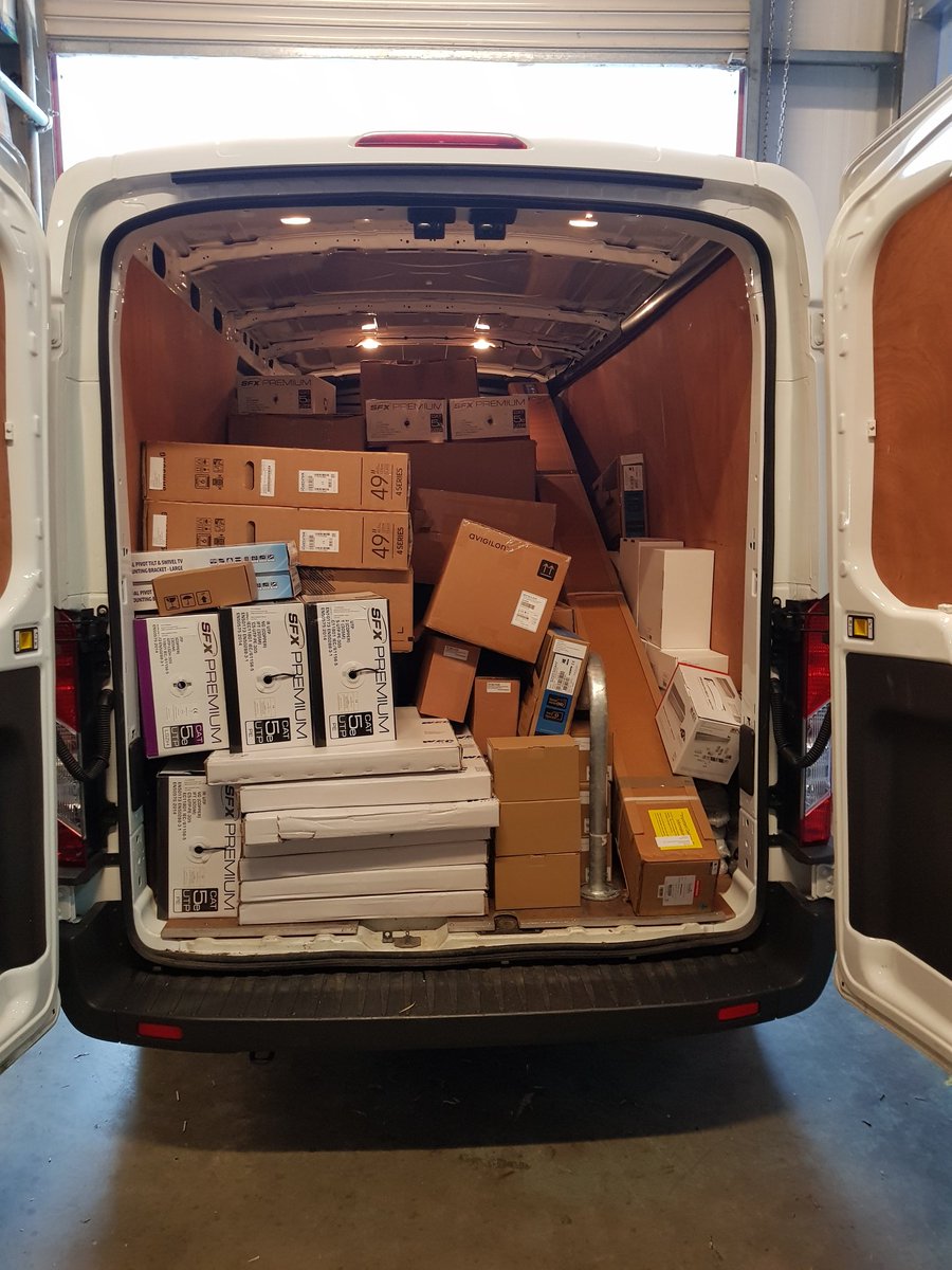 TSSL_HDCCTV's tweet photo. Start of a big project for our enginners. Today we are to delivering these 350+ items to a secure site to protect perimeter lines to keep local residents in!
1 LWB Ford tansit filled to the brim with @Avigilon cameras and servers @SecuriflexLtd  cat5e and Fibre @wecgroupltd roots https://t.co/MhFZmGfCIB