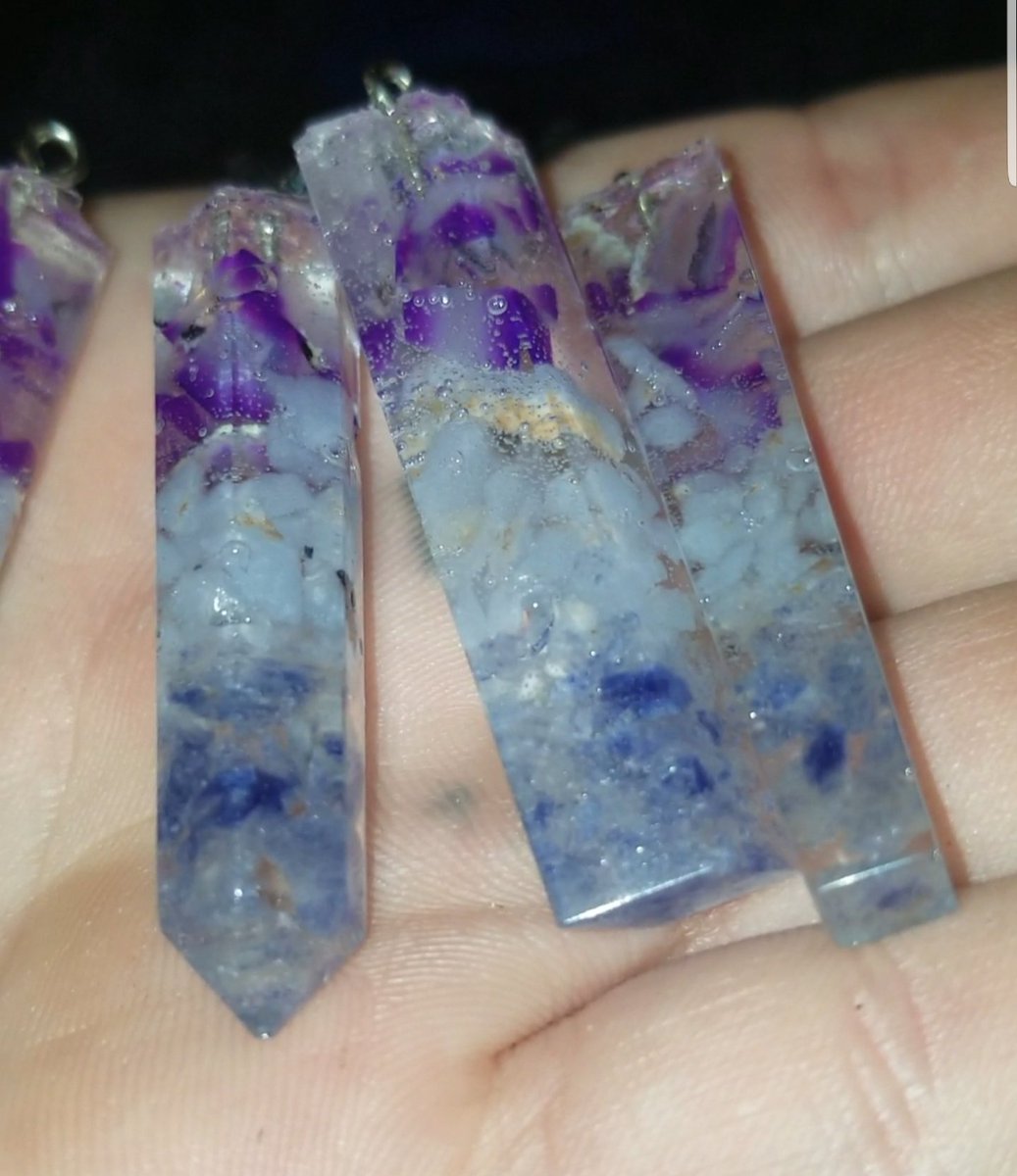 Savingwrldtoday's tweet photo. Sneak peak #pendant #pendants #crystals #crystal #purpleagate #angelite #sodalite #orgonite #orgoneenergy #orgonepyramid #orgone #wilhelmreich #protectyourself https://t.co/G5qCOp52Cq