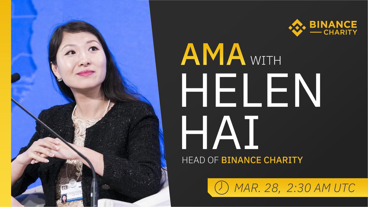 binance's tweet photo. Join us on March 28th 2:30AM UTC, for a LIVE Periscope AMA with the Head of @BinanceBCF, @HelenHaiyu! 

Have a question about how #Binance is harnessing blockchain to make charity transparent? Or maybe how the donations are used? Comment your questions to get them answered 👇 https://t.co/s8Gn1Rvi5f