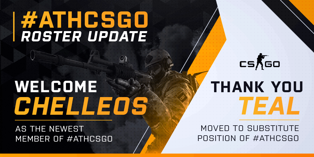 Welcome <a href="/ChevChelleos/">chelleos</a> &amp; thank you @TealCSGOAWAY!

Chelleos has been officially signed to #ATHCSGO and Teal will be moving to a substitute position.

#ATHWIN | #ATH1337 | #ATHFAM
