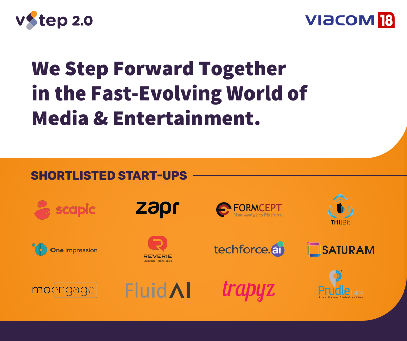 viacom18's tweet photo. After a tough shortlisting process, here are the 12 start-ups that have the opportunity to collaborate with internal business units at Viacom18 &amp; jointly deliver innovation pilots across business operations, verticals &amp; functions. Watch out for the updates today from 2 pm. #VStEP https://t.co/wg8u4lvmcL