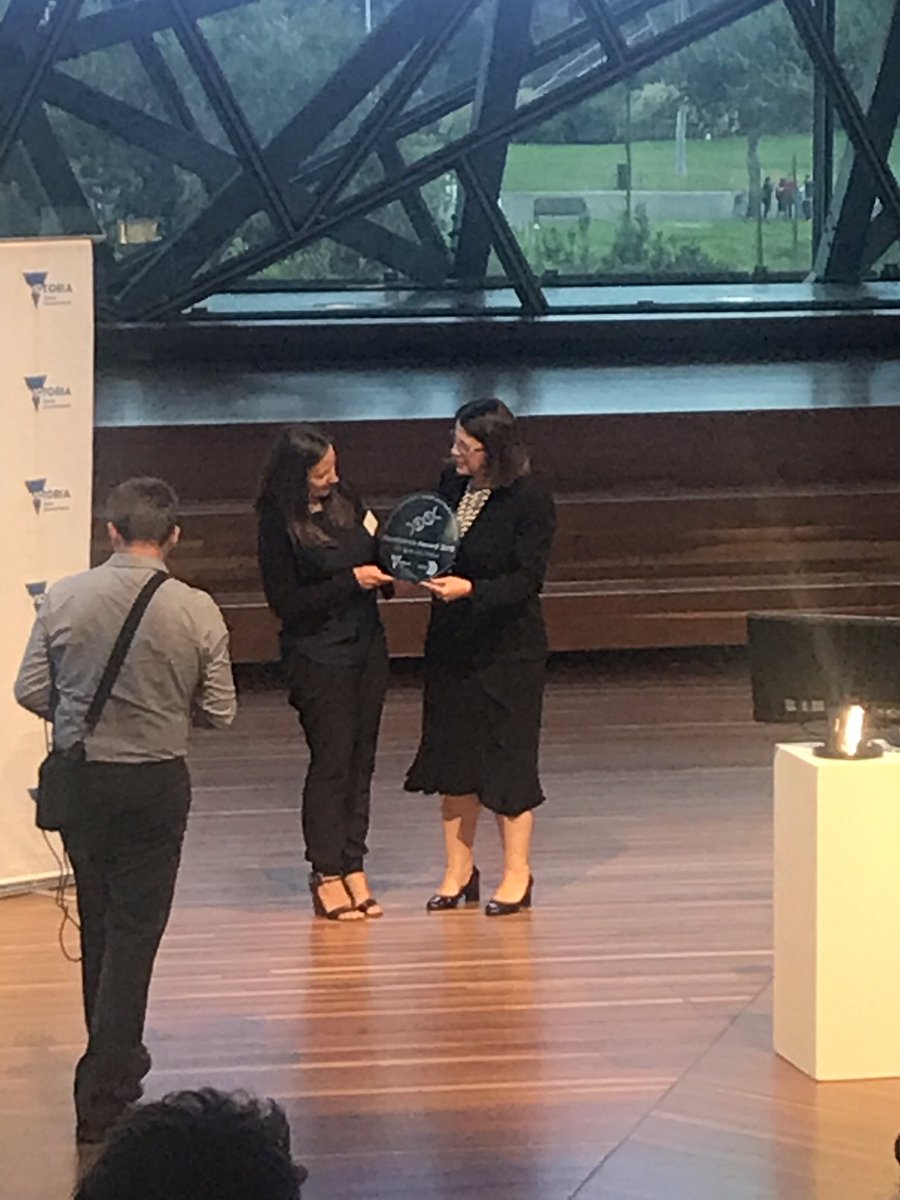 sharnelc's tweet photo. Winner of the Premiers ‘Excellence Award’ 2019 is Dr. Kate McArthur! Massive congratulations to all the finalists and winners! @TheASMR1 @VicGovDHHS #healthmedicalresearch https://t.co/xxRbi3SMRO