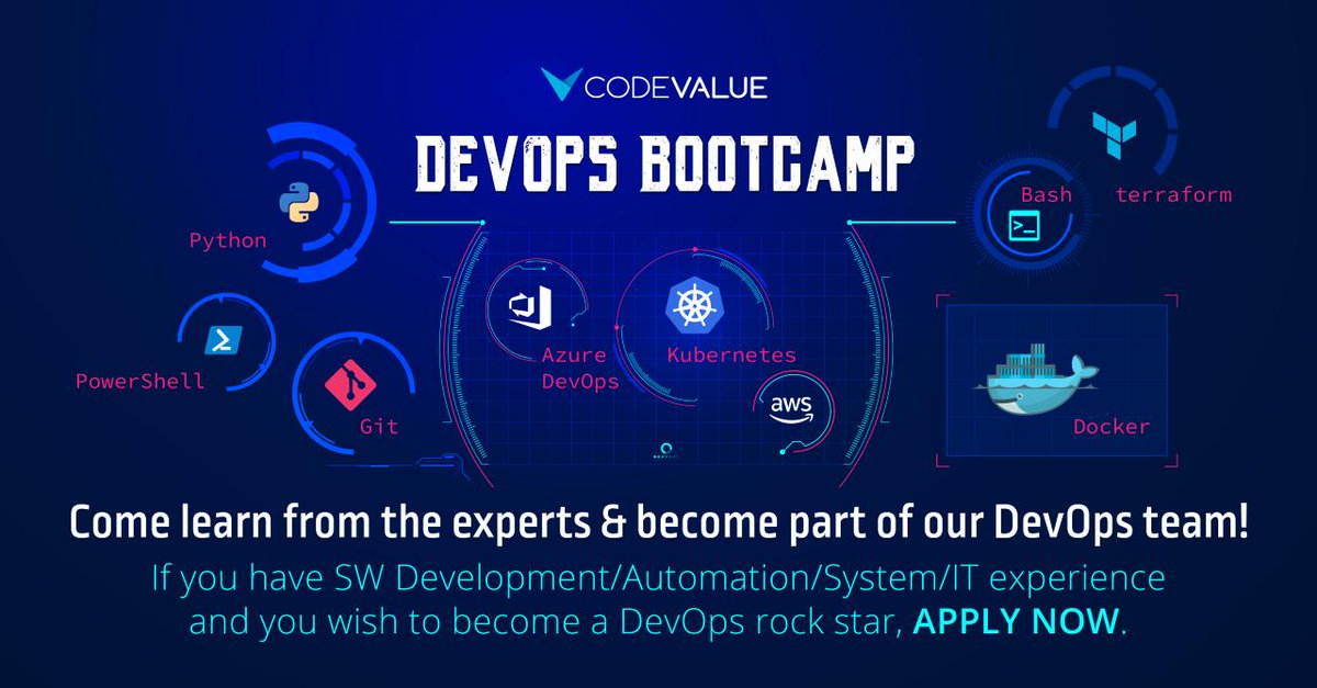 KobiMoraz's tweet image. our #DevOps Bootcamp is a unique, specially crafted launchpad to the modern DevOps world.
apply here:
comeet.co/jobs/codevalue… #devops #codevalue