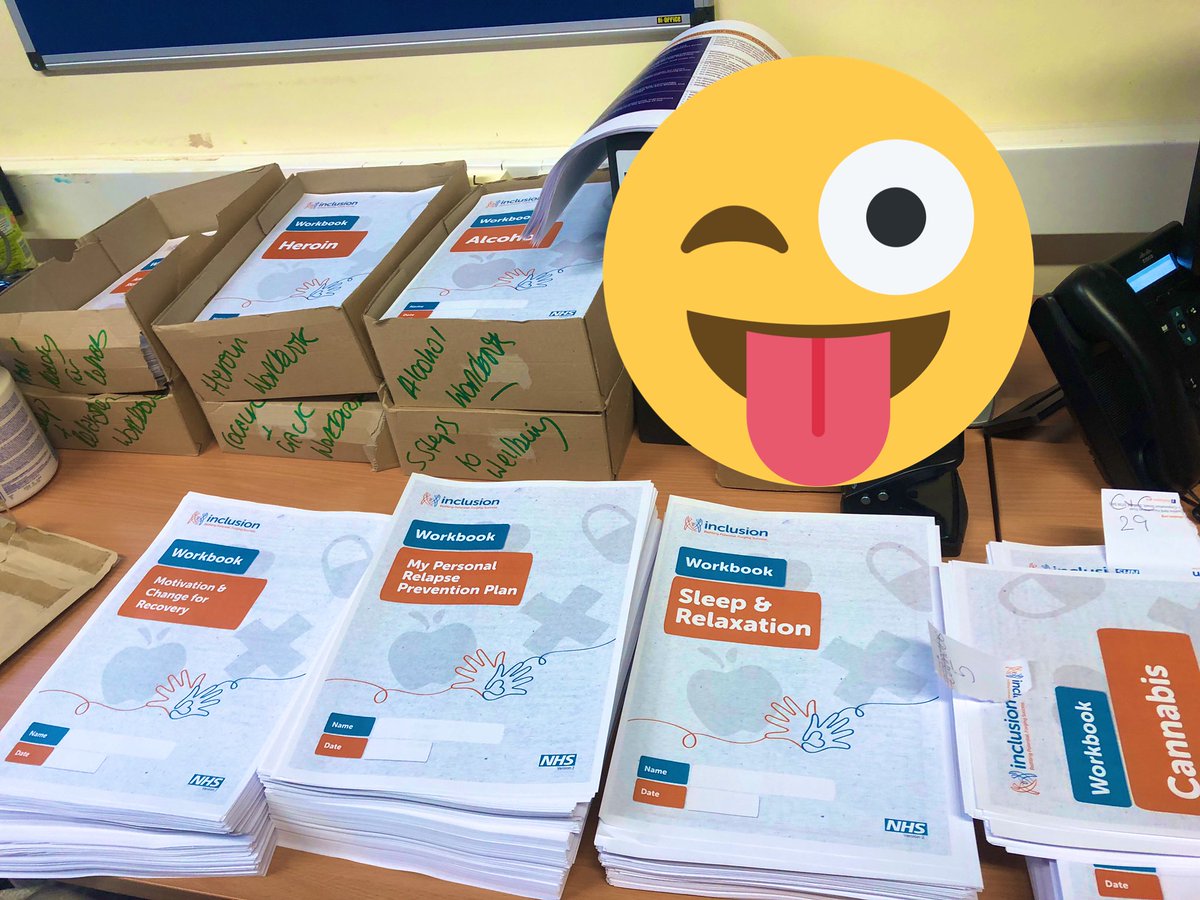 Inclusion_NHS's tweet photo. Our central admin team is a hive of activity this morning (as always) preparing lots of our workbook packs which help to support Psycho-Social Interventions across our drug &amp; alcohol teams. #QualityInterventions https://t.co/sVOrxm2YC8