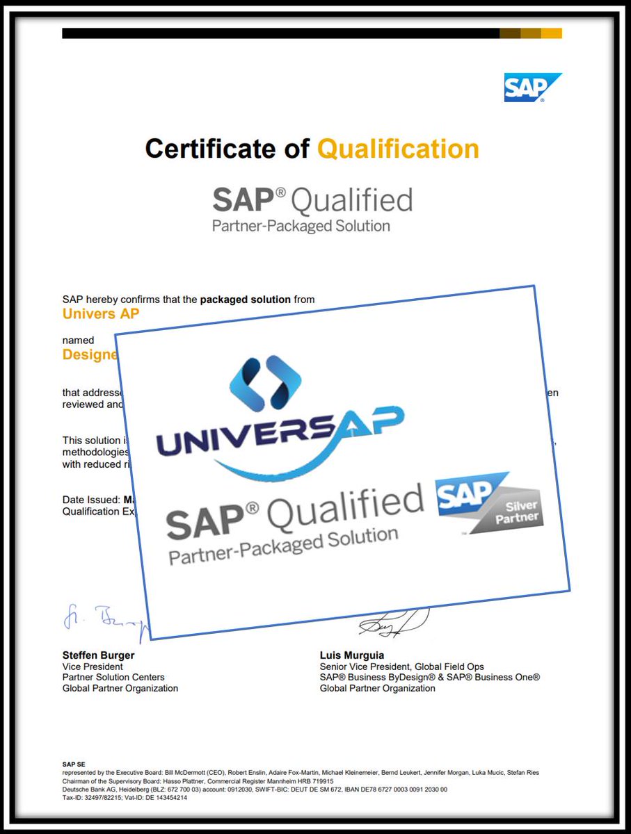 UNIVERSAP_'s tweet photo. @UNIVERSAP_ AP est heureuse de partager avec vous sa Certification de Qualification qui témoigne de la maitrise de #sapbydesign, du sérieux de nos équipes et de la qualité de nos prestations.Une première dans l'Afrique francophone!#SAP #Qualification #UNIVERSAP #recognition #ERP https://t.co/Kgs2qCZzTd