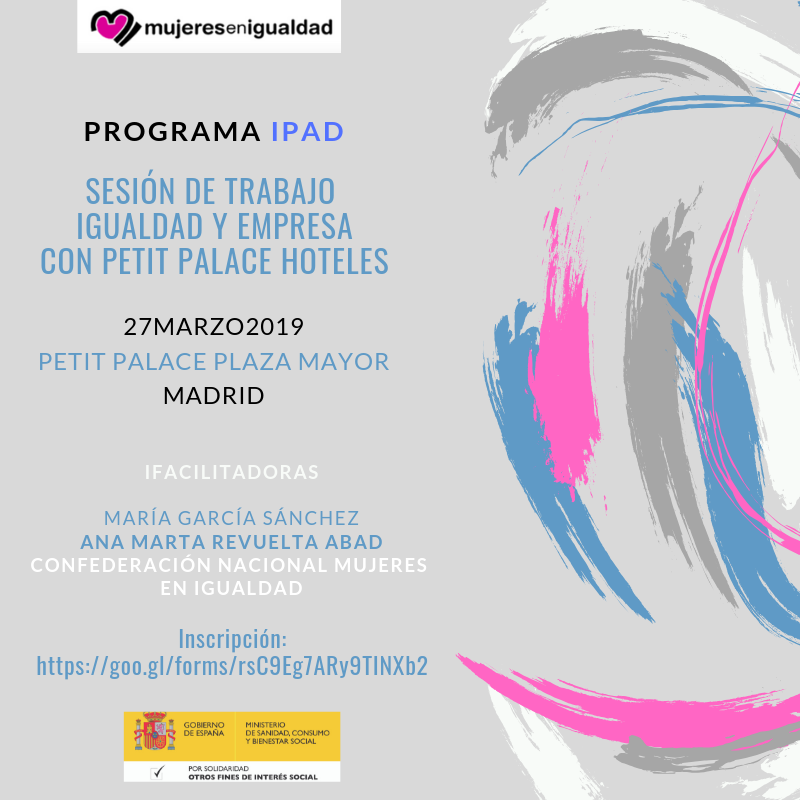 MujeresIgualdad's tweet photo. El próximo 27 de marzo impartiremos dos sesiones del programa IPAD- apoyo y acompañamiento a #mujeres víctimas de #violenciamachista- al personal de Petit Palace Hoteles en Madrid.
👉Este año organizaremos 15 sesiones formativas , así como asesoramiento. 
https://t.co/8foNZbousp https://t.co/zgbCILMndg